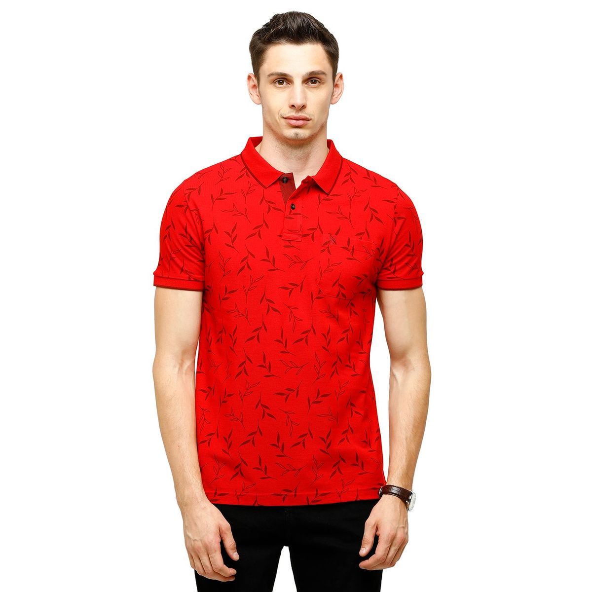 Classic Polo Mens Printed Half Sleeve 100% Cotton Red Polo Neck T-Shirt ( BEAU - 150 A SF P ) T-Shirt Classic Polo 
