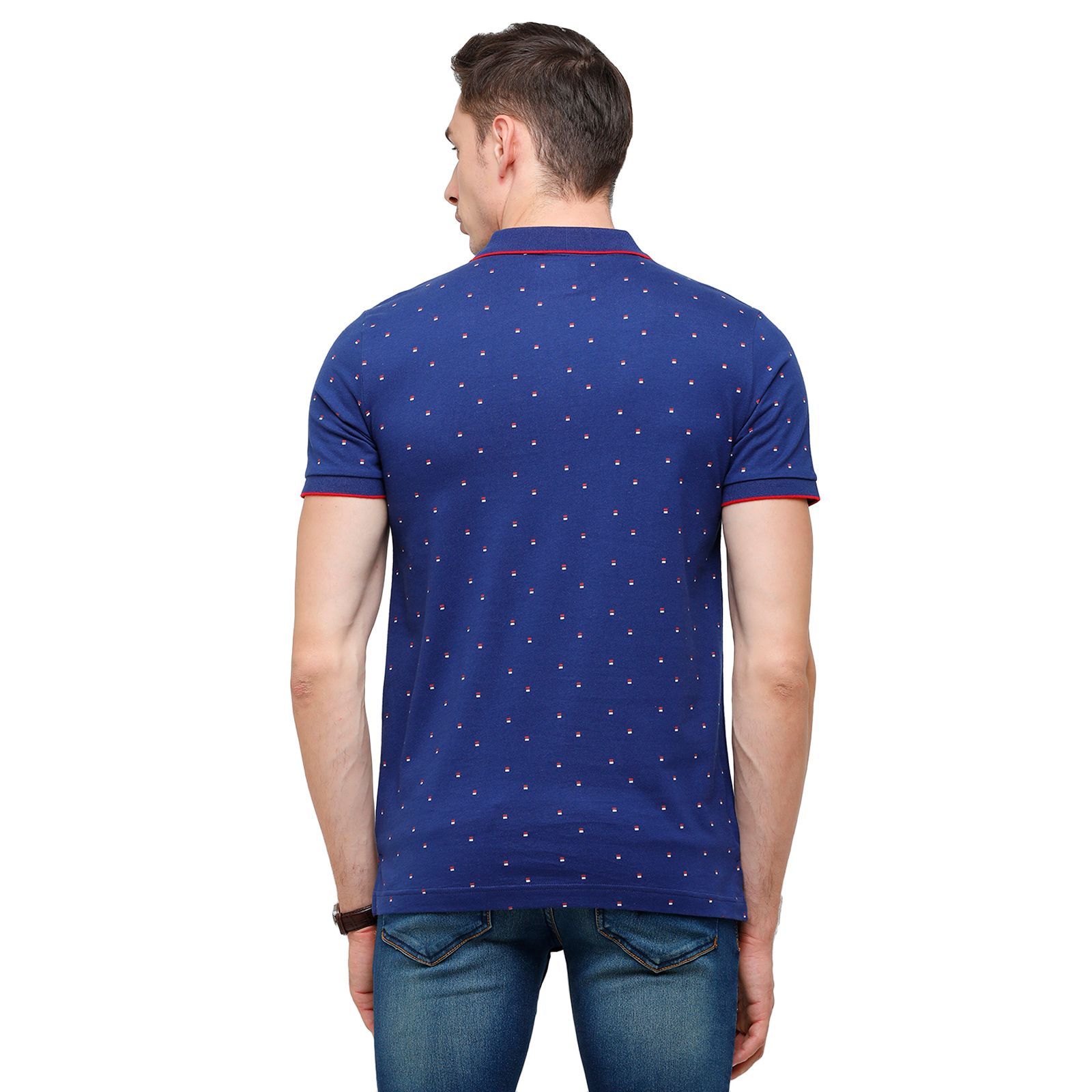 Classic Polo Mens Printed Half Sleeve 100% Cotton Royal Blue Polo Neck T-Shirt ( BELLO - 159 A SF P ) T-Shirt Classic Polo 