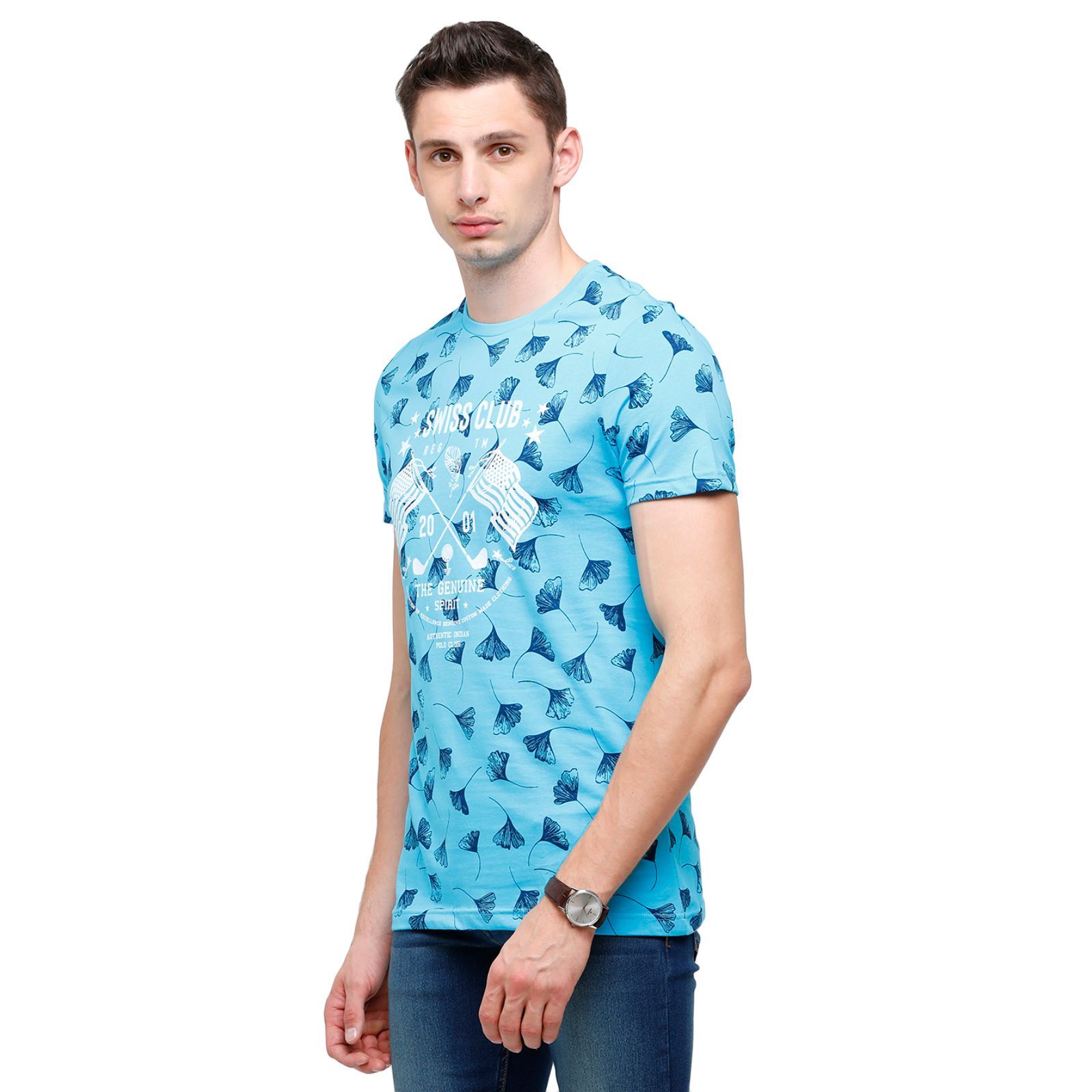 Swiss Club Mens Printed Half Sleeve 100% Cotton Turqouise Crew Neck T-Shirt ( CUB - 40 B SF C ) T-Shirt Swiss Club 