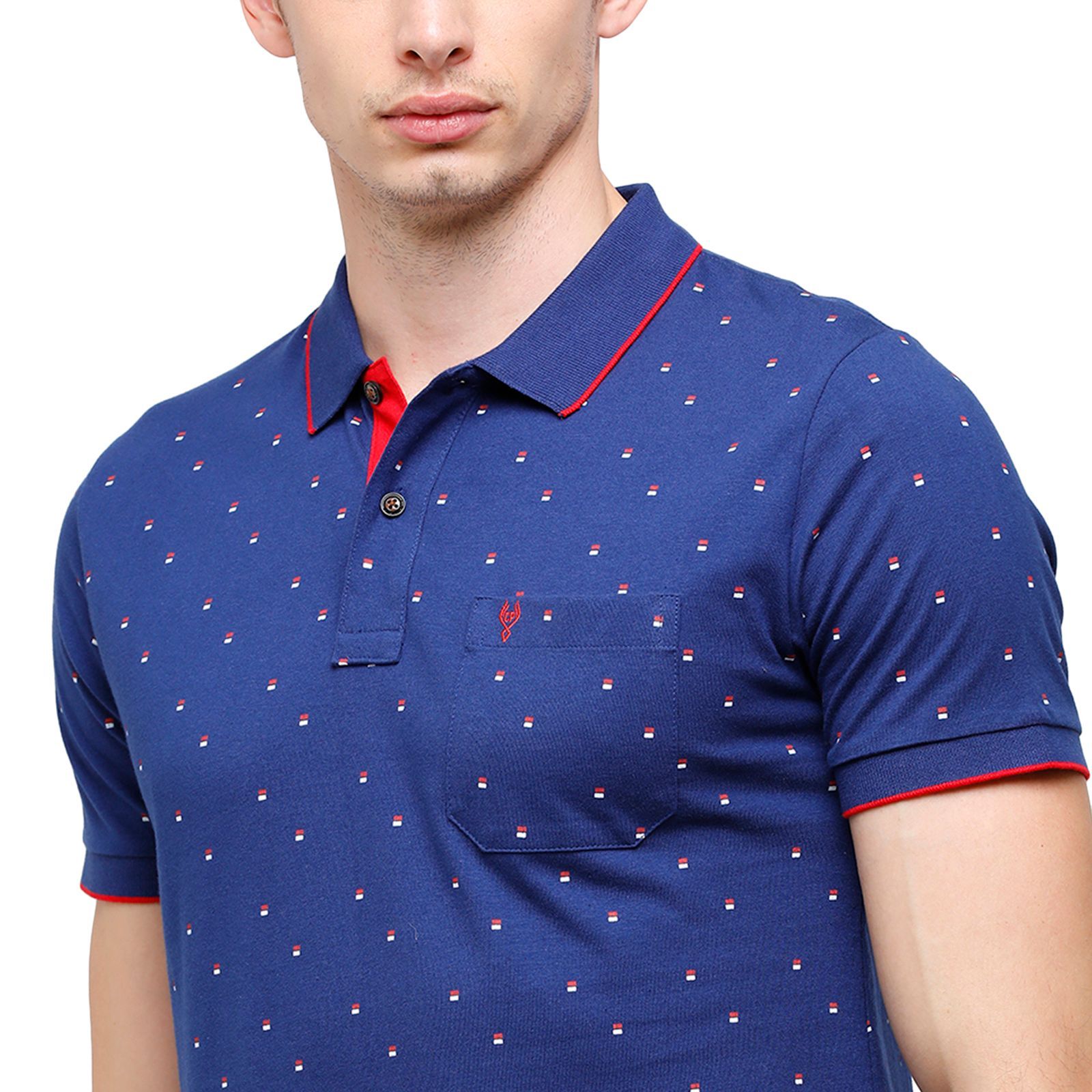 Classic Polo Mens Printed Half Sleeve 100% Cotton Royal Blue Polo Neck T-Shirt ( BELLO - 159 A SF P ) T-Shirt Classic Polo 