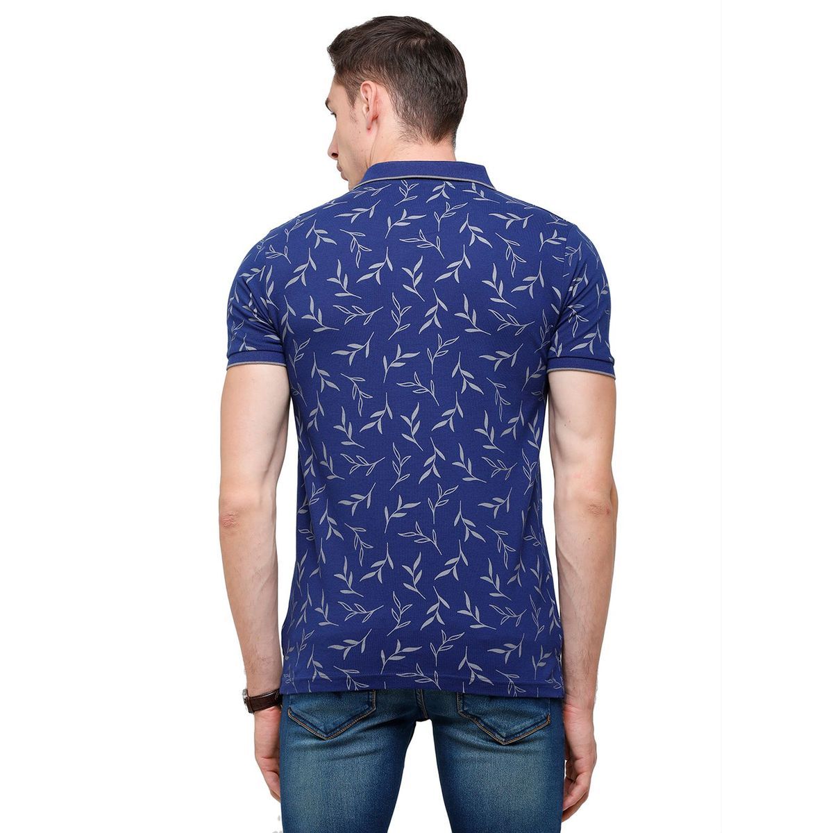 Classic Polo Mens Printed Half Sleeve 100% Cotton Royal Blue Polo Neck T-Shirt ( BEAU - 150 B SF P ) T-Shirt Classic Polo 