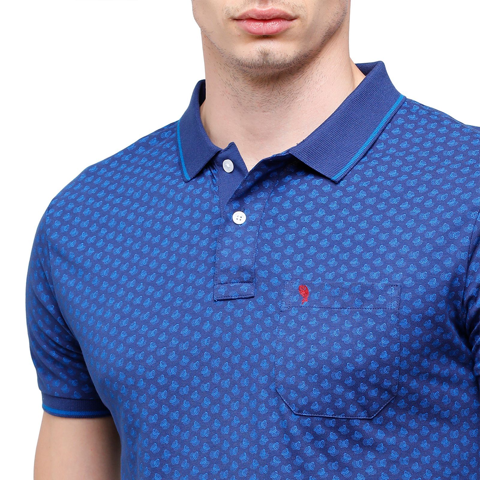 Swiss Club Mens Printed Half Sleeve 100% Cotton Royal Blue Polo Neck T-Shirt ( STAG - 134 B SF P ) T-Shirt Swiss Club 