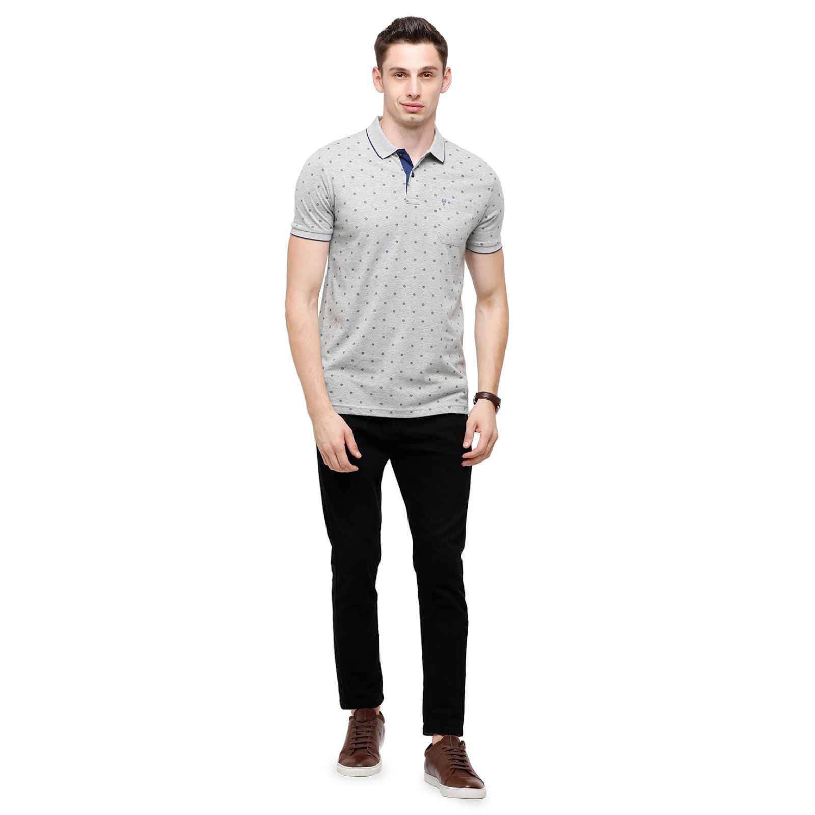 Classic Polo Mens Printed Half Sleeve 100% Cotton Grey Polo Neck T-Shirt ( BELLO - 156 A SF P ) T-Shirt Classic Polo 