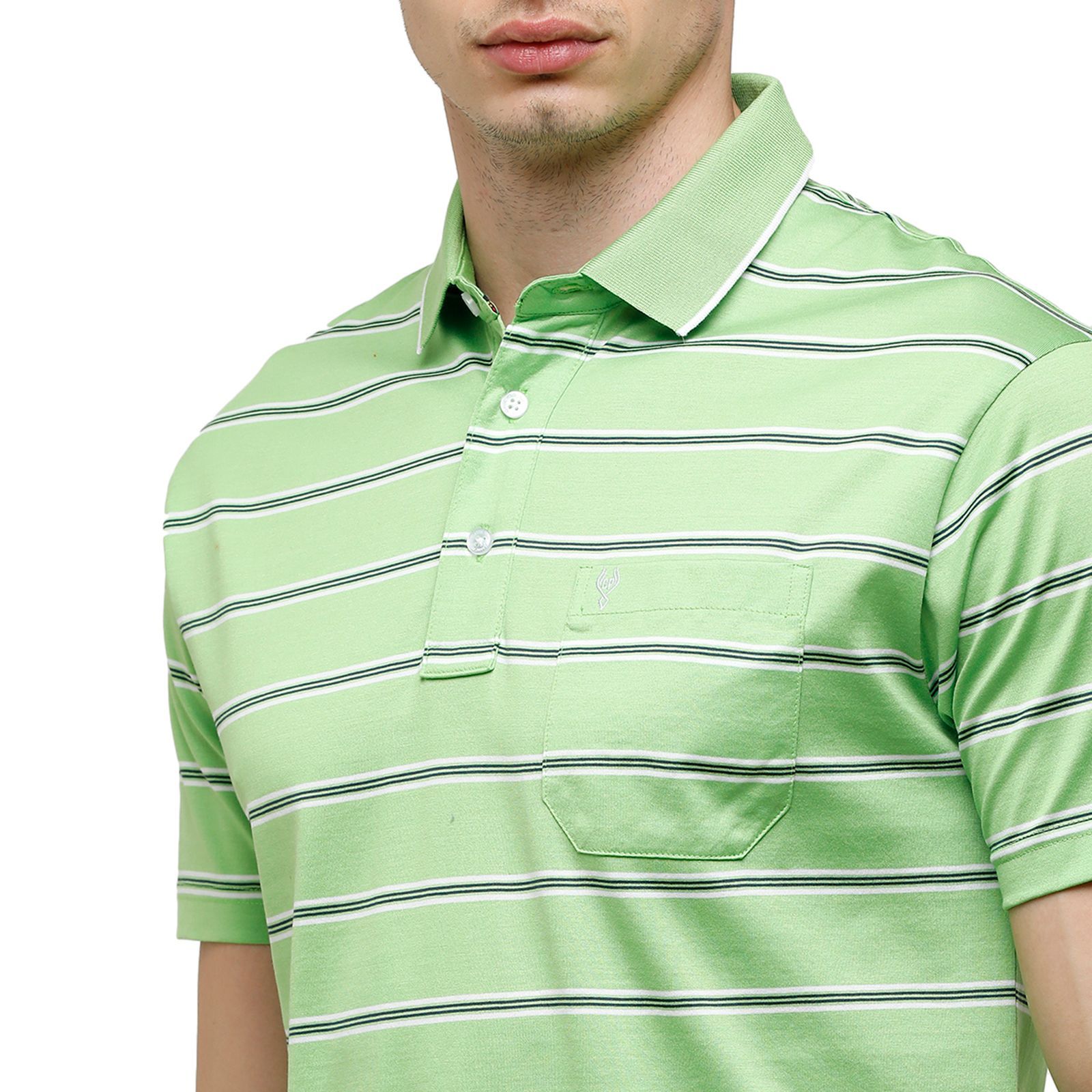 Classic Polo Men's Striped Authentic Fit Half Sleeve Premium Light Green Stripe T-Shirt - Ultimo - 255 A T-Shirt Classic Polo 