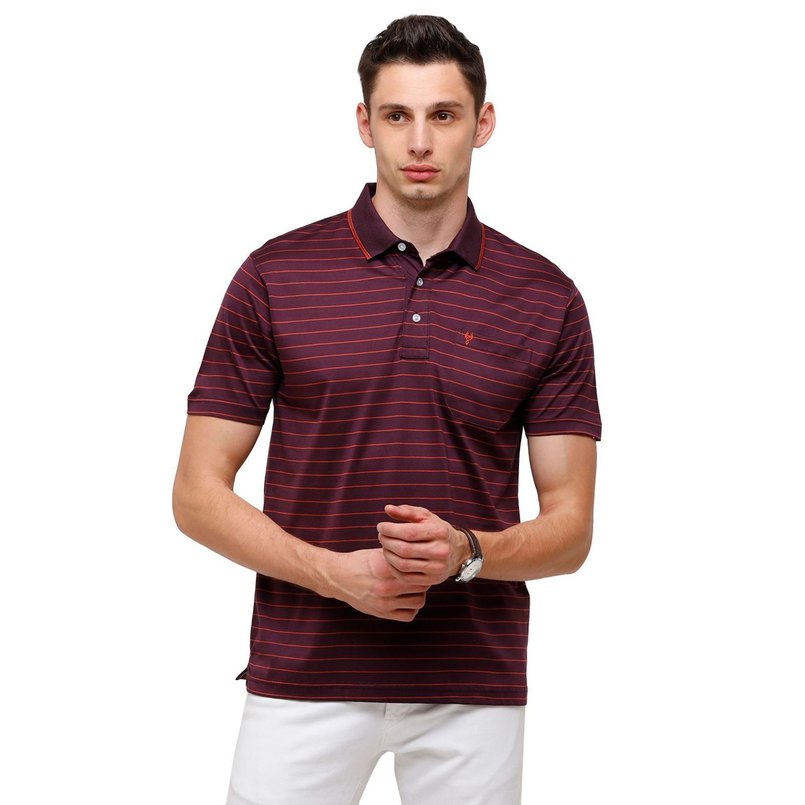 Classic Polo Men's Striped Authentic Fit Half Sleeve Premium Maroon Stripe T-Shirt - Ultimo - 257 A T-Shirt Classic Polo 