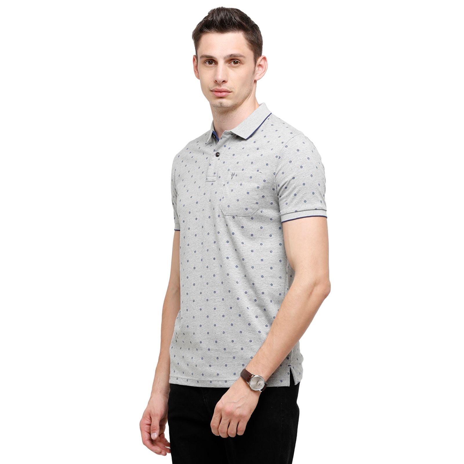 Classic Polo Mens Printed Half Sleeve 100% Cotton Grey Polo Neck T-Shirt ( BELLO - 156 A SF P ) T-Shirt Classic Polo 
