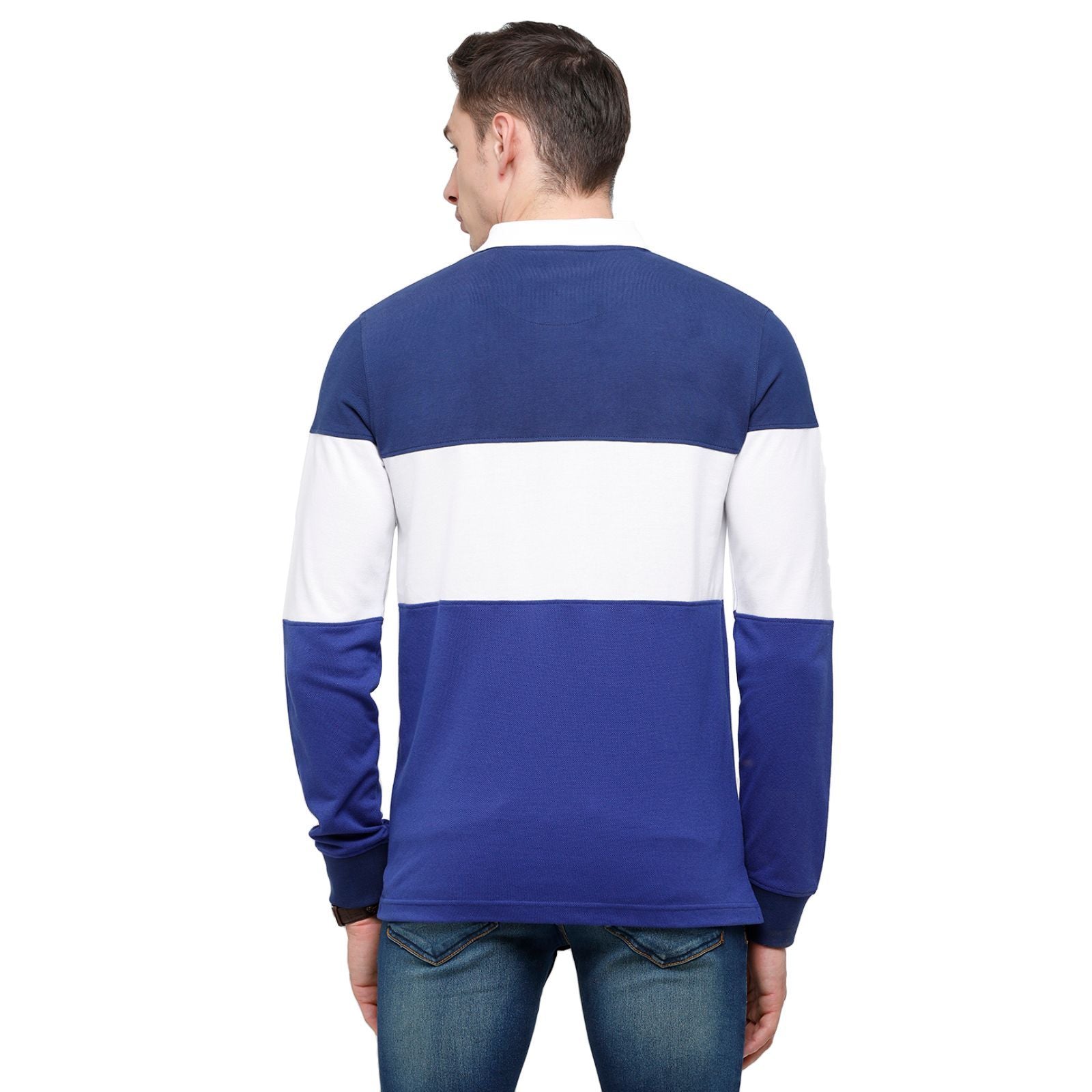 Classic Polo Mens Printed Full Sleeve 100% Cotton Blue:White Polo Neck T-Shirt ( VERNO - 256 B SF P ) T-Shirt Classic Polo 