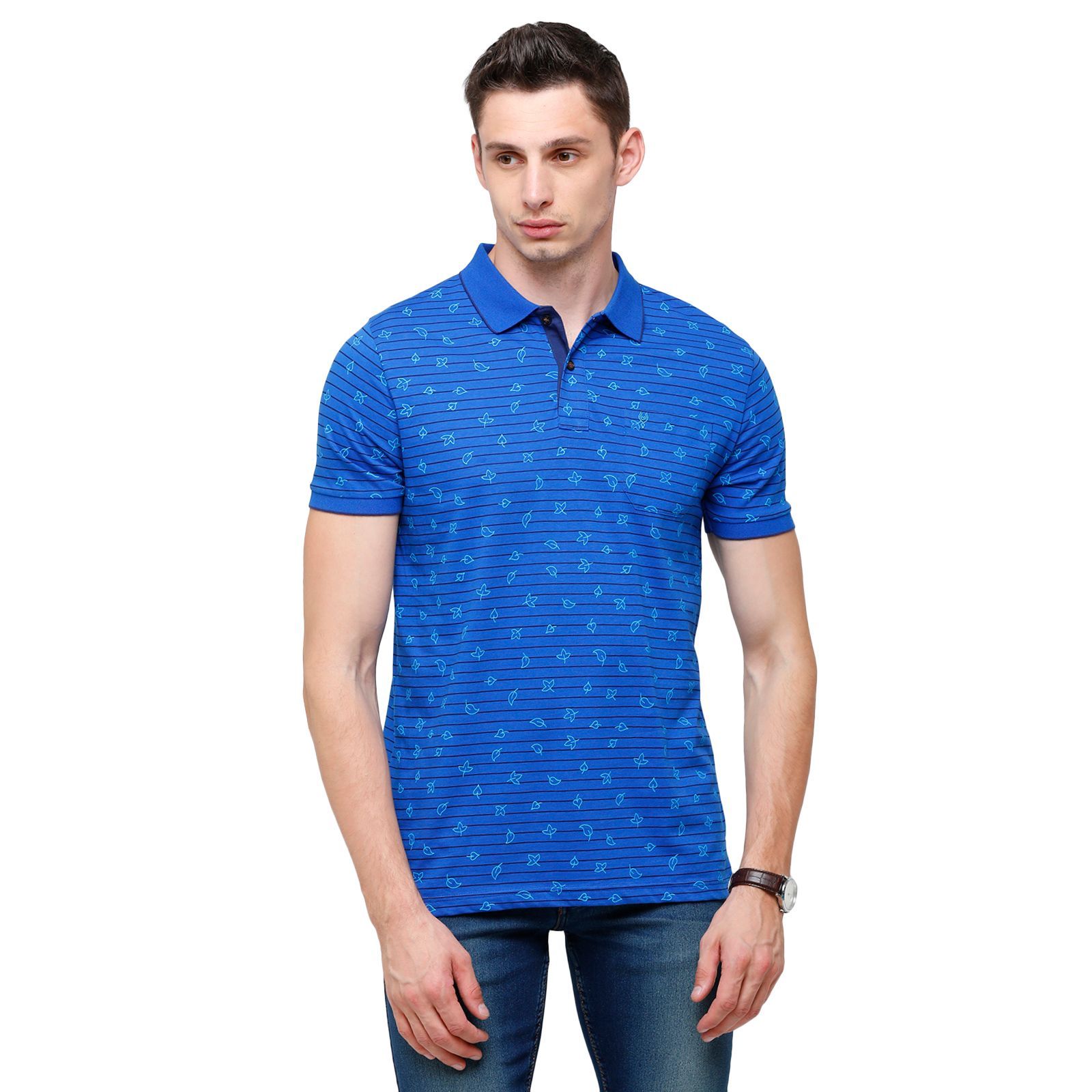 Classic Polo Mens Printed Half Sleeve 100% Cotton Royal Blue Polo Neck T-Shirt ( BELLO - 147 B SF P ) T-Shirt Classic Polo 