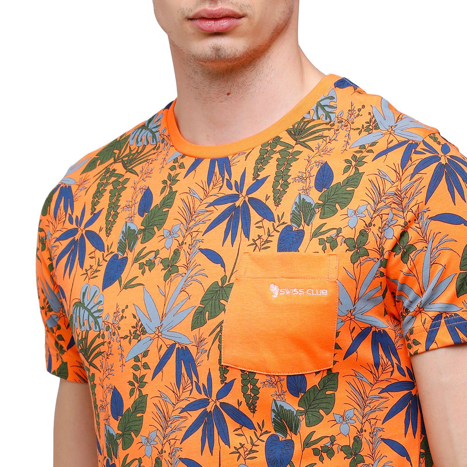 Swiss Club Mens Printed Half Sleeve 100% Cotton Orange Crew Neck T-Shirt ( CUB - 31 B SF C ) T-Shirt Swiss Club 