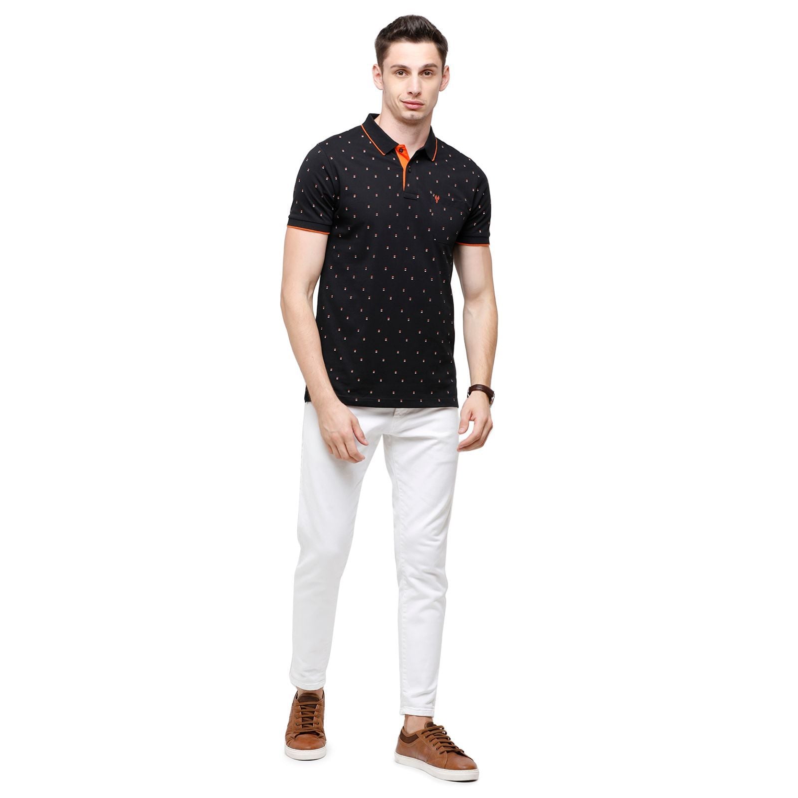 Classic Polo Mens Printed Half Sleeve 100% Cotton Black Polo Neck T-Shirt ( BELLO - 159 B SF P ) T-Shirt Classic Polo 