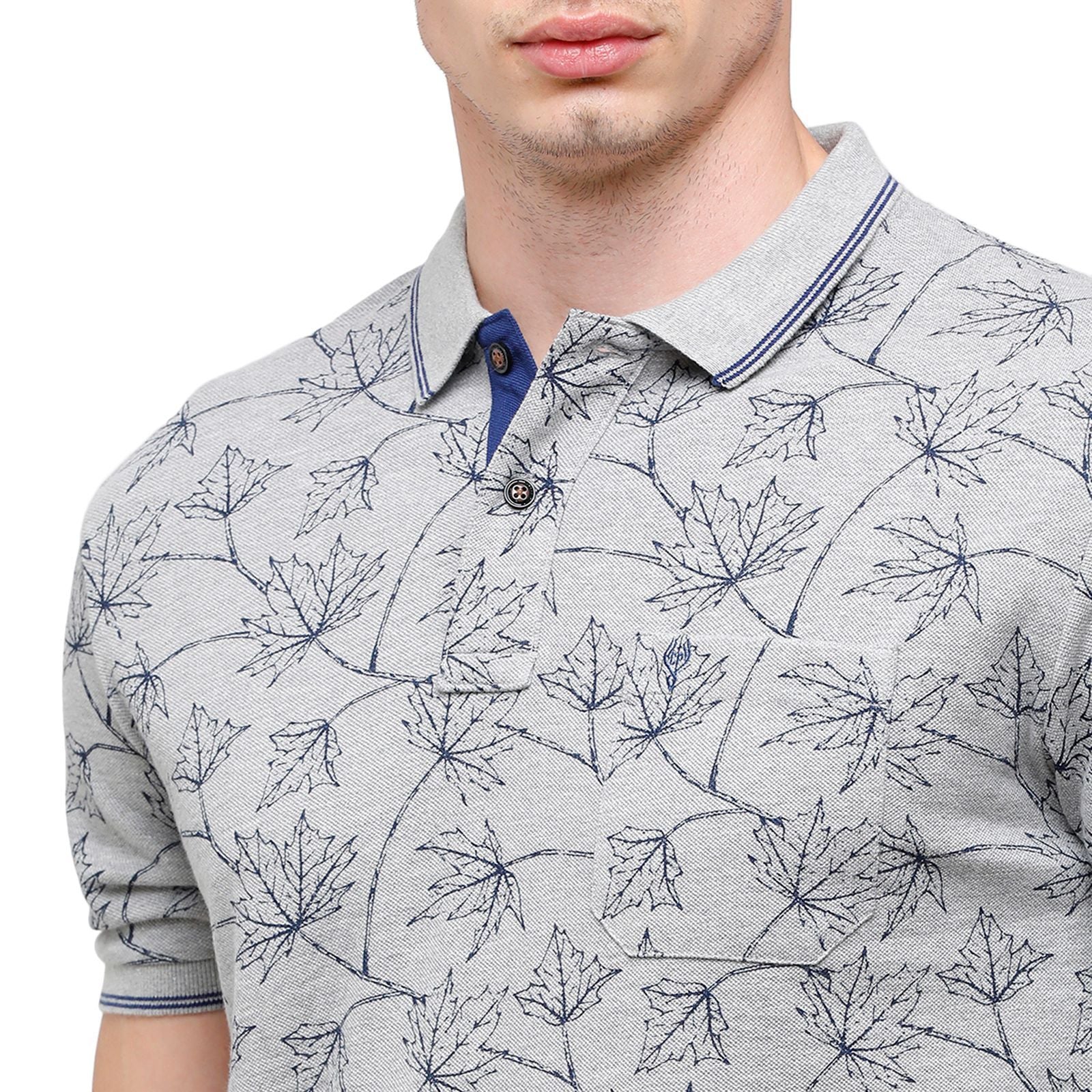 Classic Polo Mens Printed Half Sleeve 100% Cotton Grey Polo Neck T-Shirt ( BEAU - 142 B SF P ) T-Shirt Classic Polo 