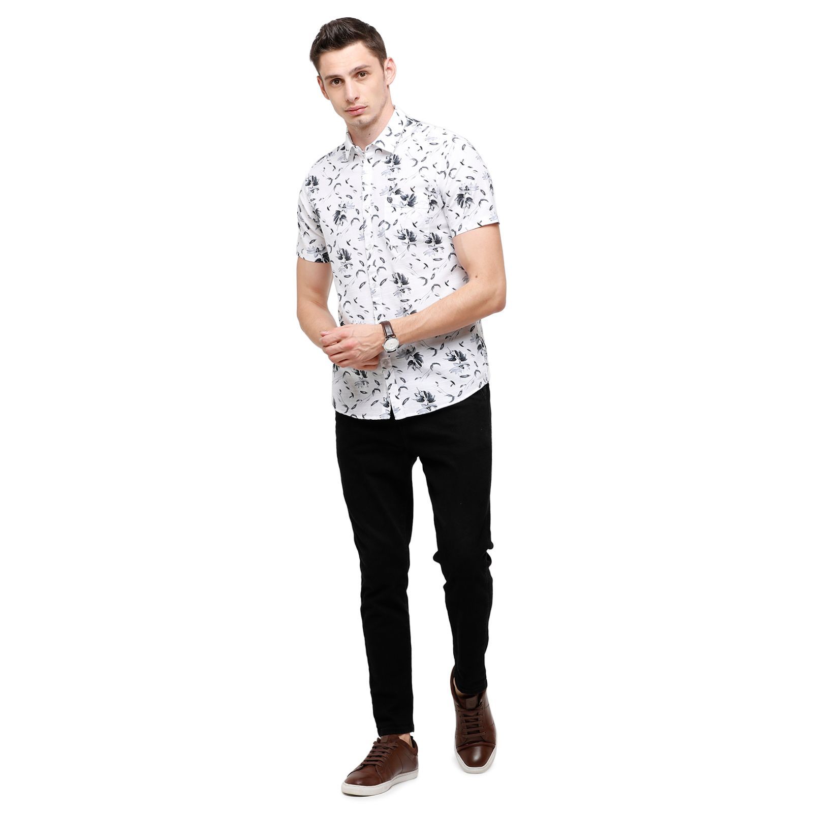 Swiss Club Mens Solid Half Sleeve 100% Cotton White Polo Neck Woven Shirt ( S-SC-75 A-HS-SLD-SF ) Shirts Swiss Club 
