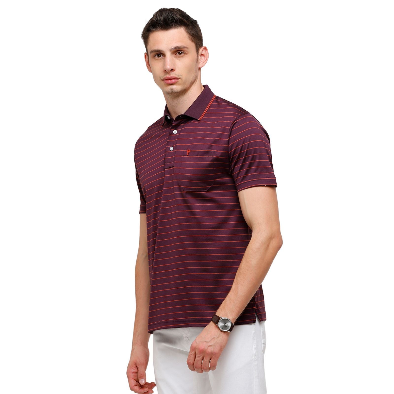 Classic Polo Men's Striped Authentic Fit Half Sleeve Premium Maroon Stripe T-Shirt - Ultimo - 257 A T-Shirt Classic Polo 