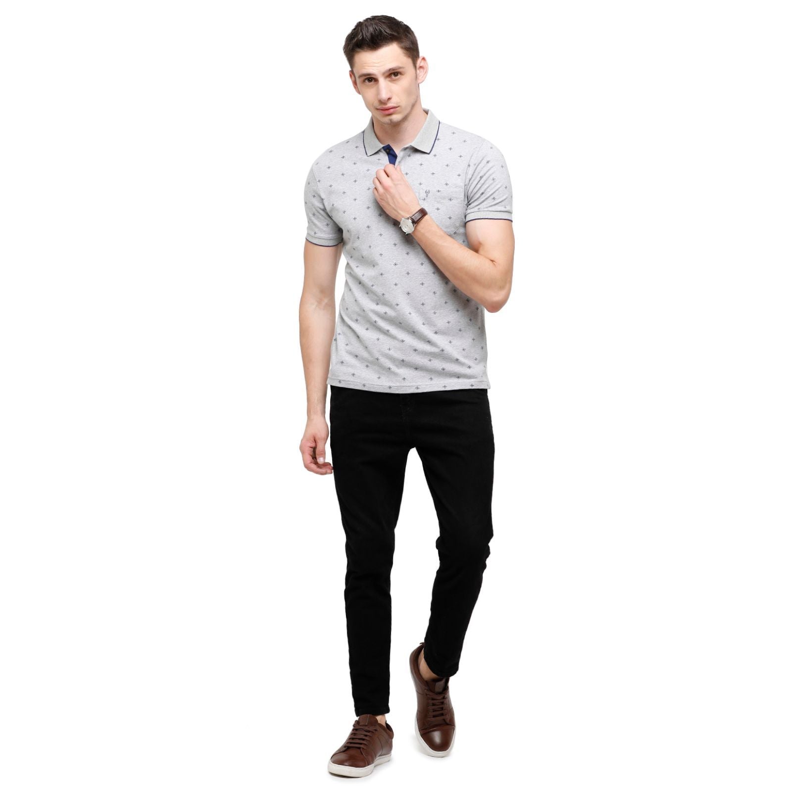 Classic Polo Mens Printed Half Sleeve 100% Cotton Grey Polo Neck T-Shirt ( BELLO - 160 B SF P ) T-Shirt Classic Polo 