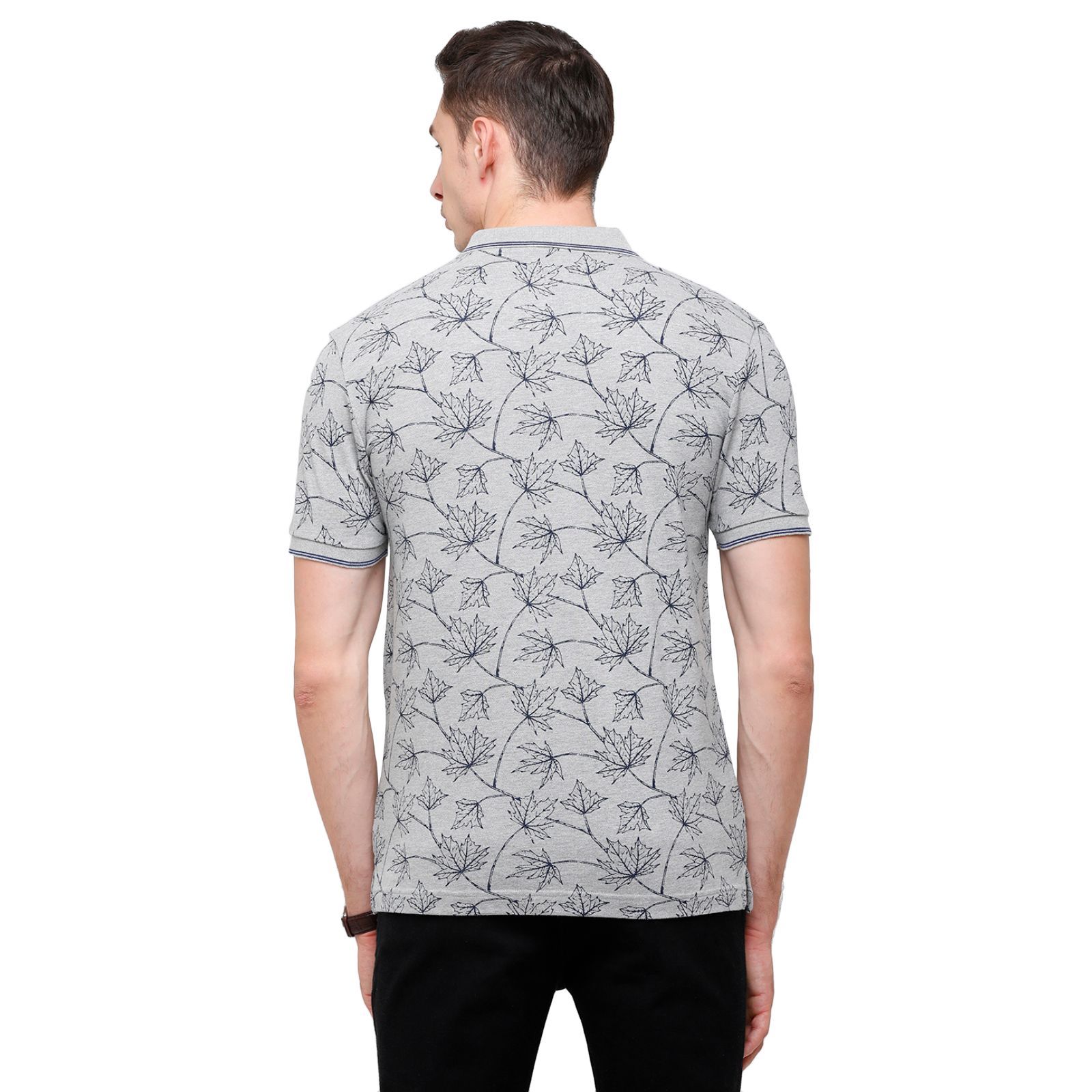 Classic Polo Mens Printed Half Sleeve 100% Cotton Grey Polo Neck T-Shirt ( BEAU - 142 B SF P ) T-Shirt Classic Polo 