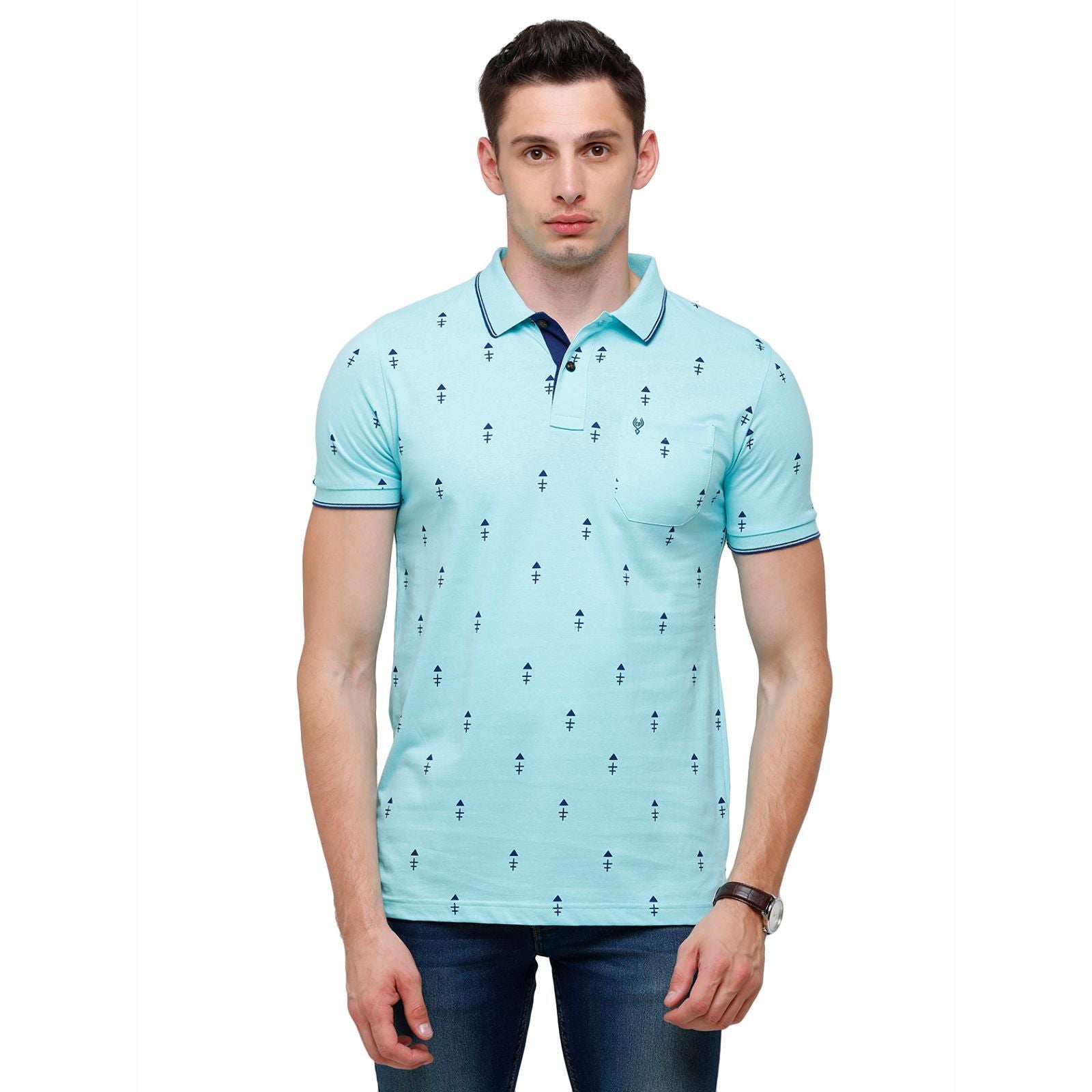Classic Polo Mens Printed Half Sleeve 100% Cotton Turqouise Polo Neck T-Shirt ( BELLO - 146 A SF P ) T-Shirt Classic Polo 