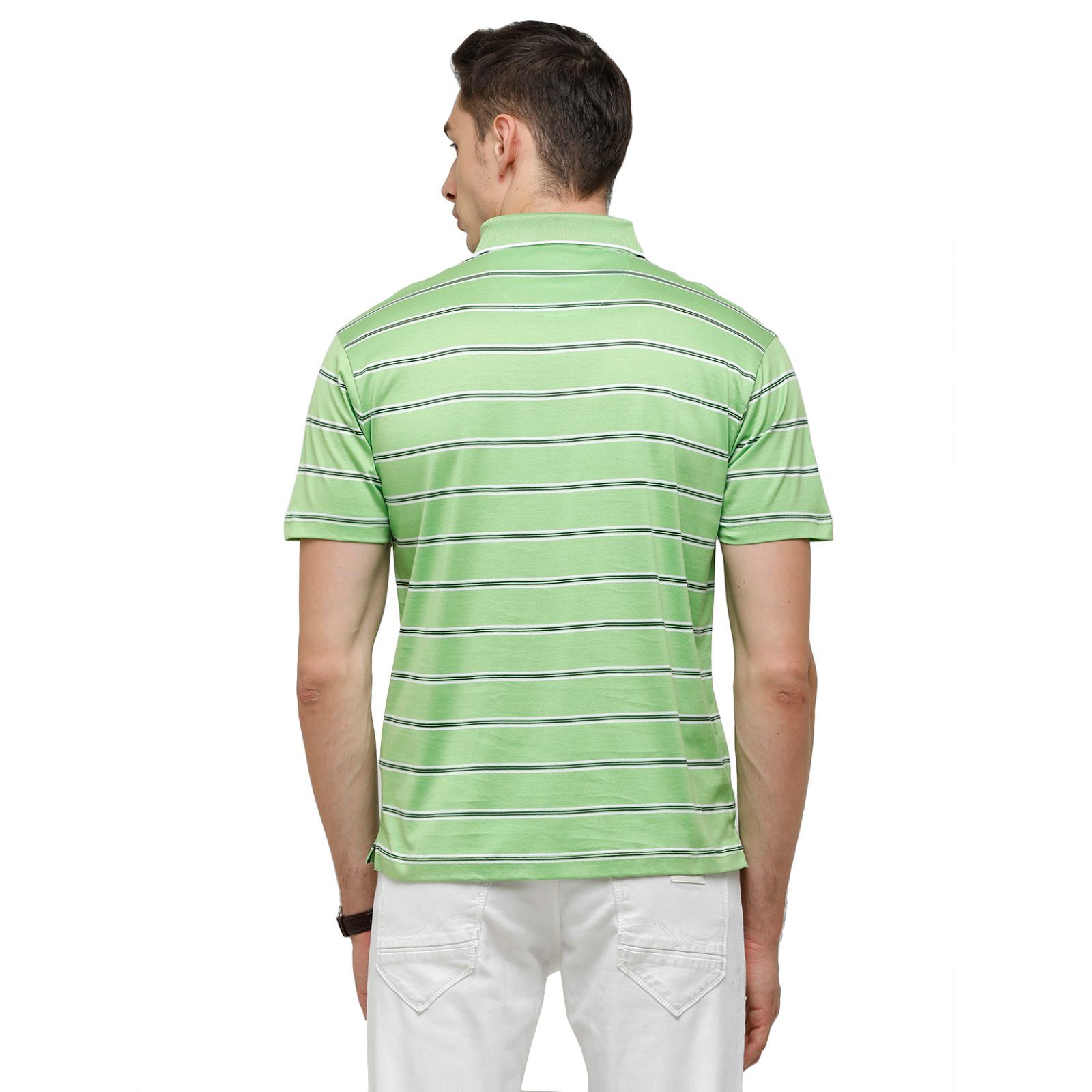 Classic Polo Men's Striped Authentic Fit Half Sleeve Premium Light Green Stripe T-Shirt - Ultimo - 255 A T-Shirt Classic Polo 