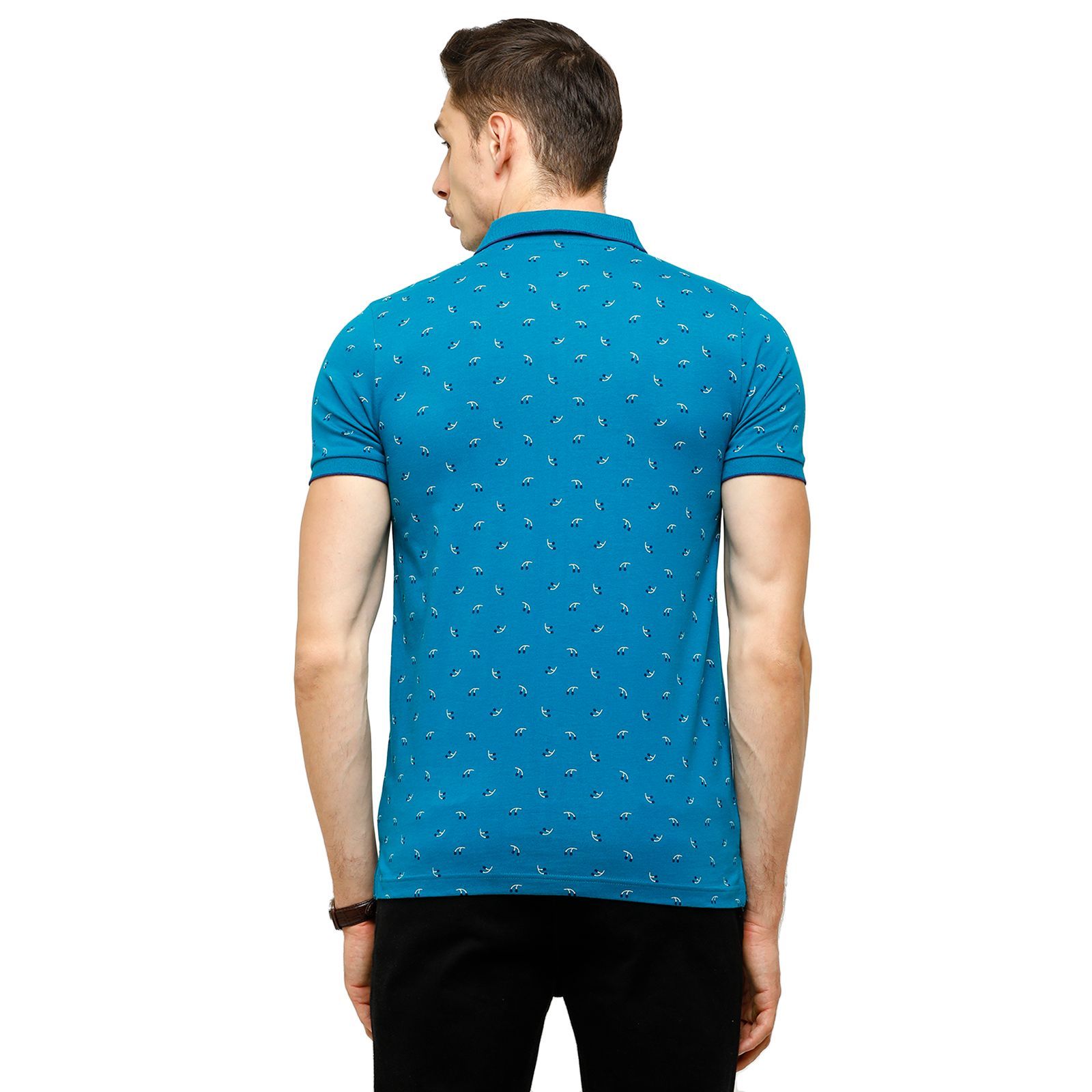 Classic Polo Mens Printed Half Sleeve 100% Cotton Blue Polo Neck T-Shirt ( BELLO - 144 B SF P ) T-Shirt Classic Polo 