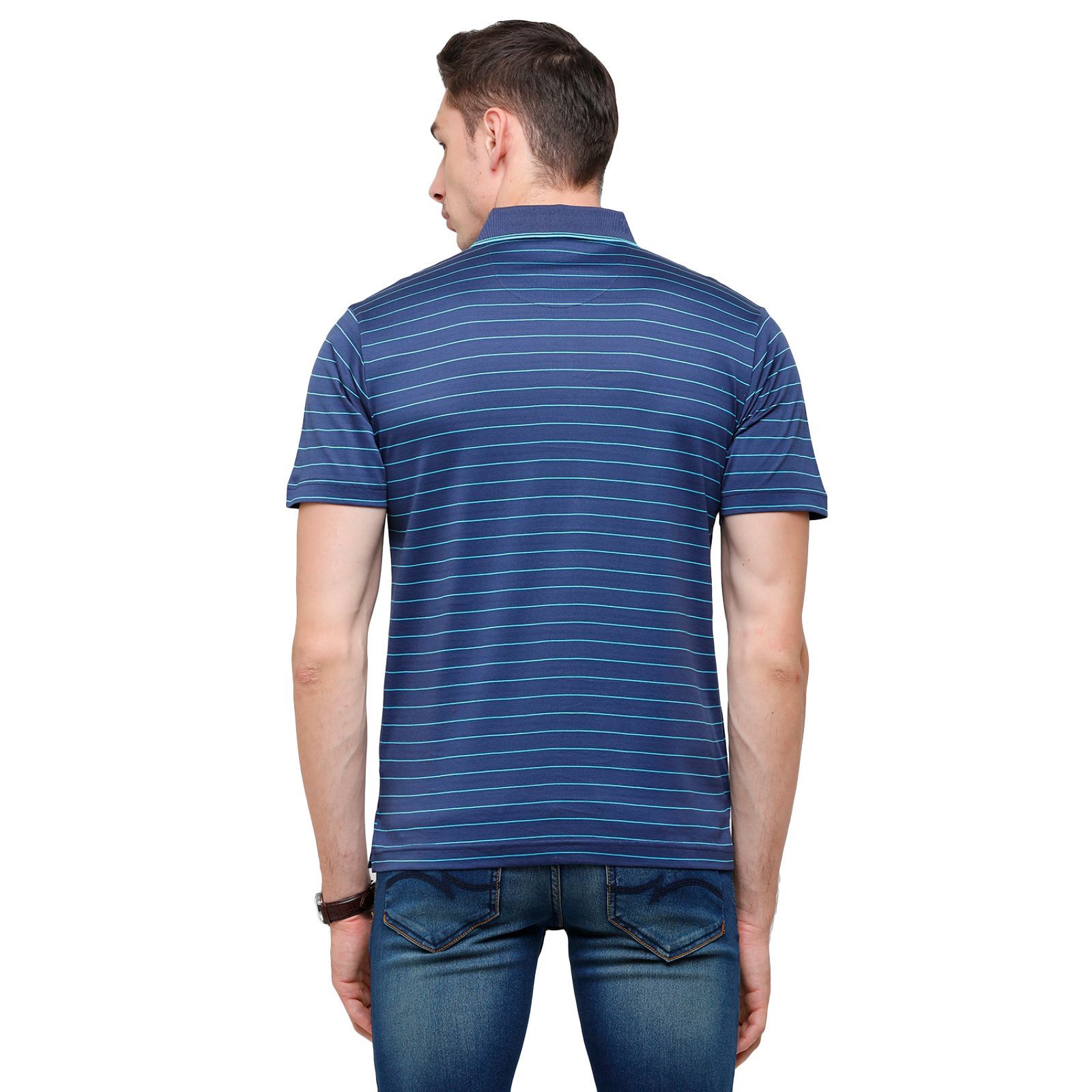 Classic Polo Men's Striped Authentic Fit Half Sleeve Premium Indigo Stripe T-Shirt - Ultimo - 257 B T-Shirt Classic Polo 