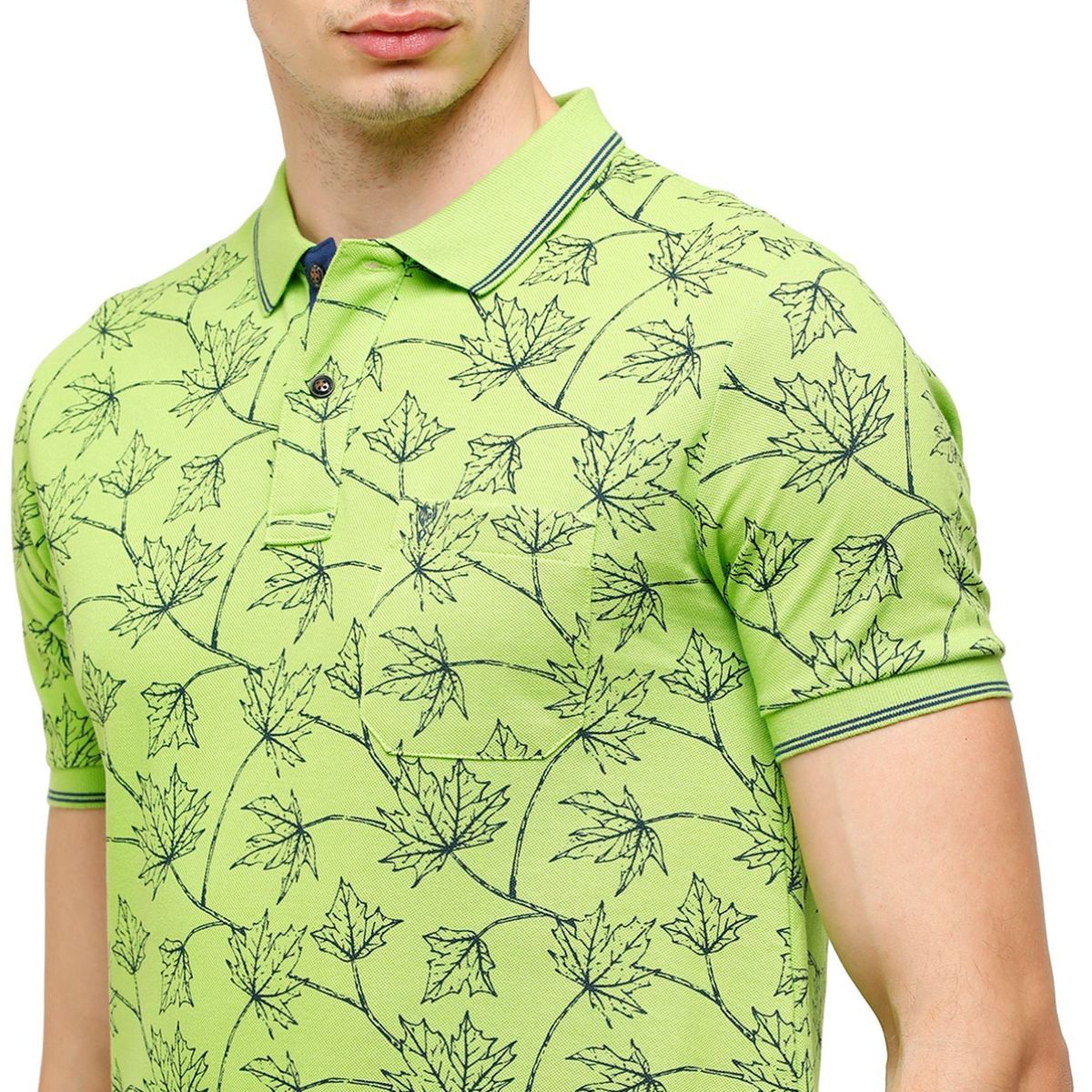 Classic Polo Mens Printed Half Sleeve 100% Cotton Green Polo Neck T-Shirt ( BEAU - 142 A SF P ) T-Shirt Classic Polo 