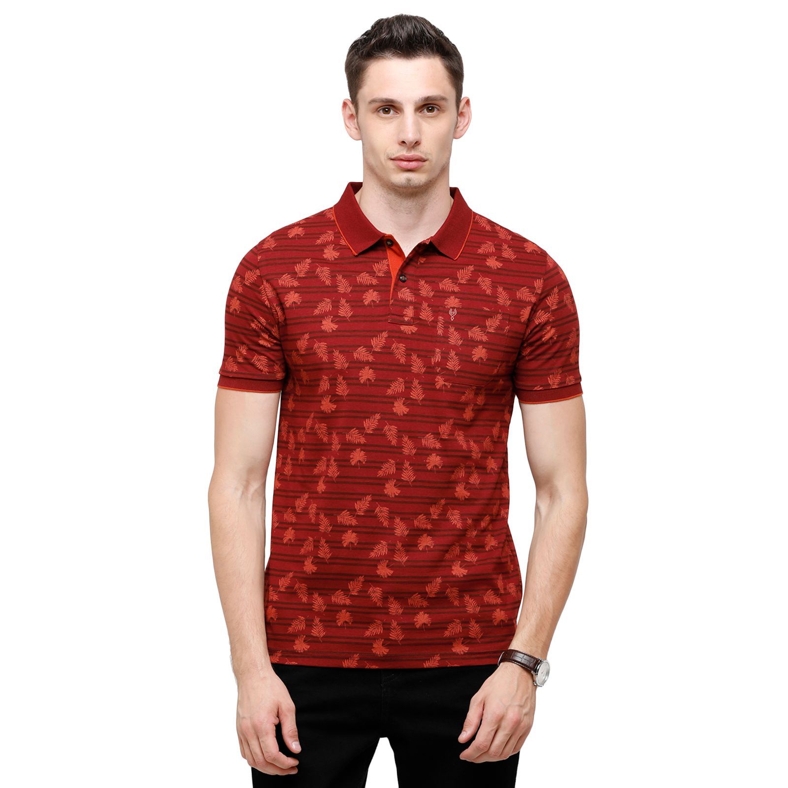 Classic Polo Mens Printed Half Sleeve 100% Cotton Red Polo Neck T-Shirt ( BELLO - 154 B SF P ) T-Shirt Classic Polo 