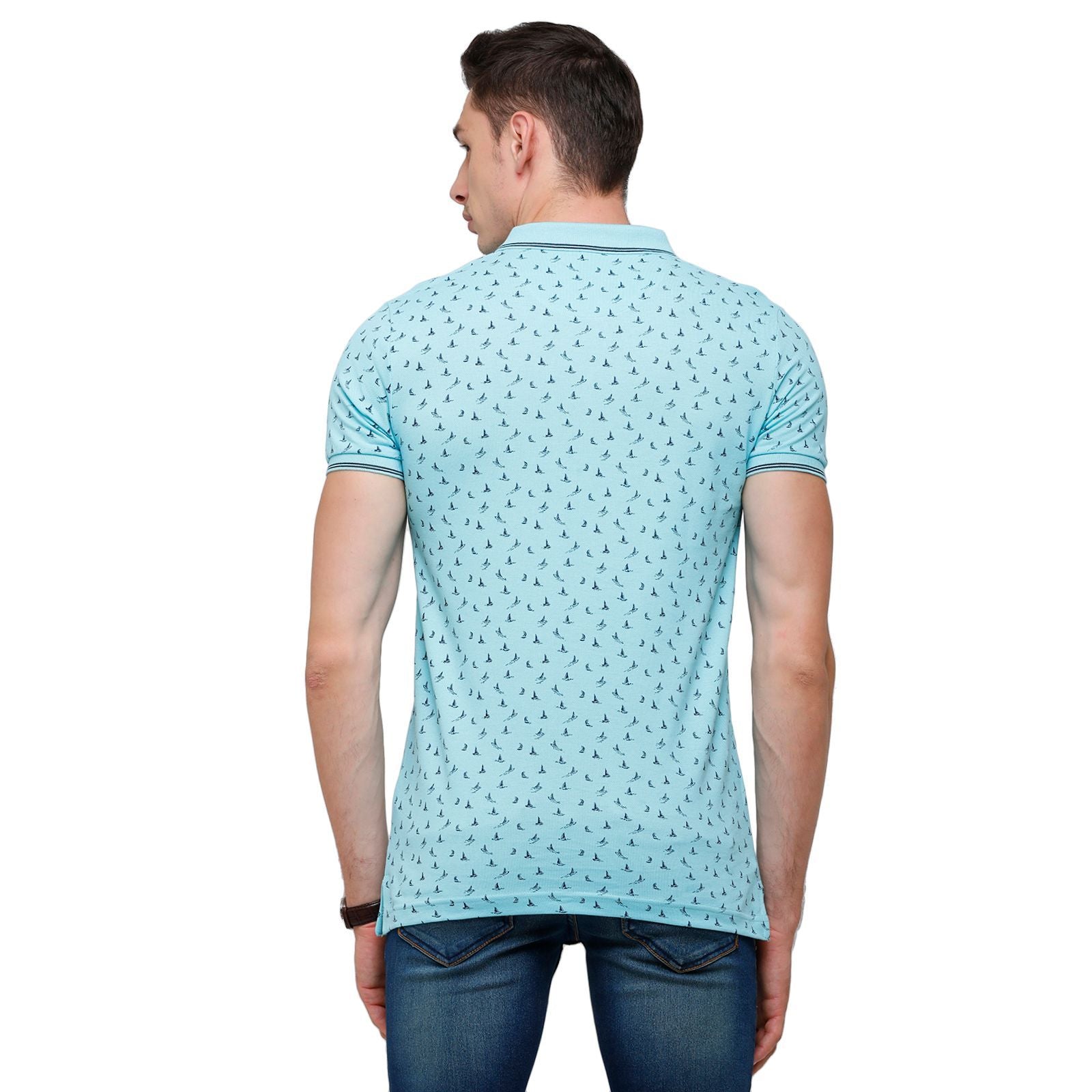 Swiss Club Mens Printed Half Sleeve 100% Cotton Turqouise Polo Neck T-Shirt ( STAG - 139 A SF P ) T-Shirt Swiss Club 