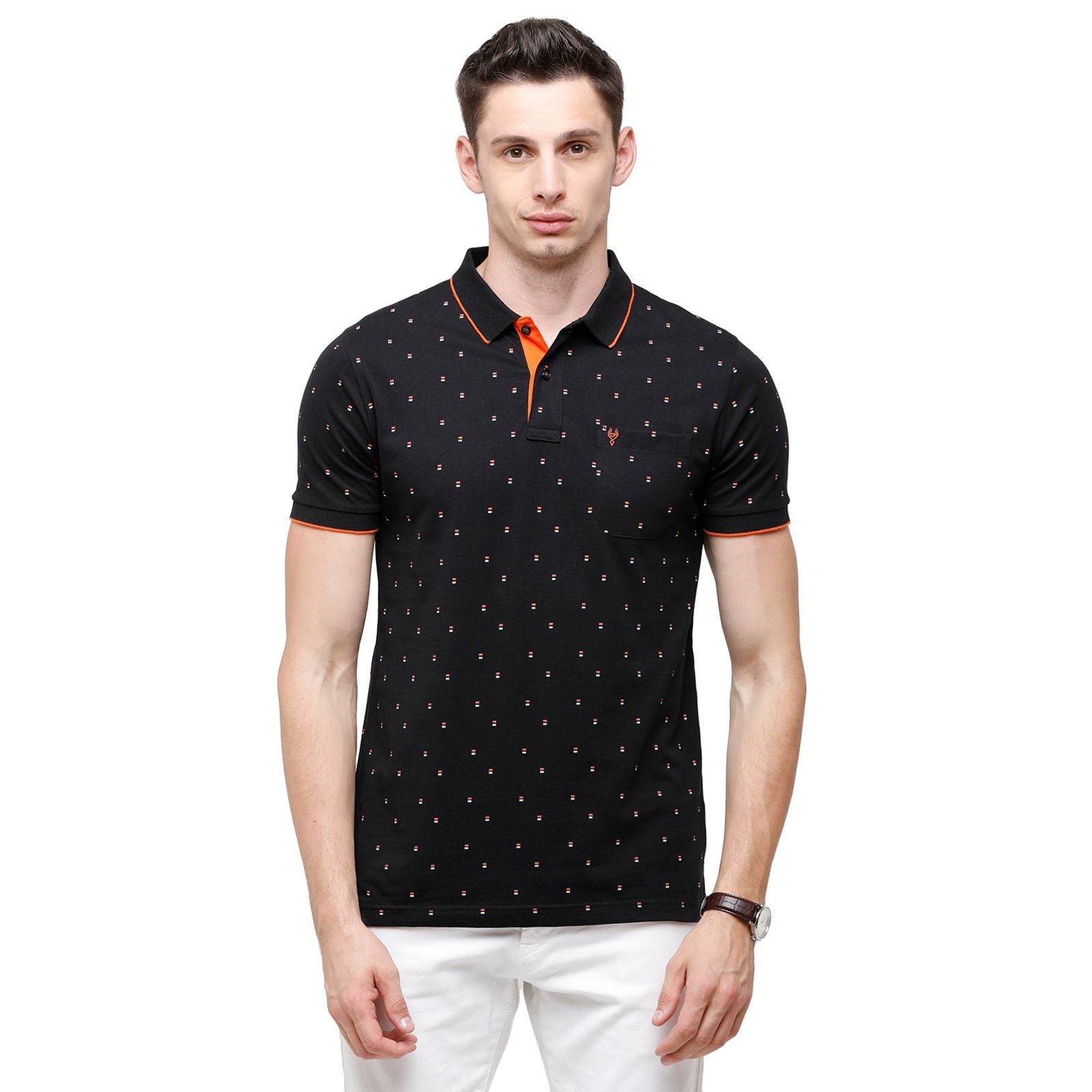 Classic Polo Mens Printed Half Sleeve 100% Cotton Black Polo Neck T-Shirt ( BELLO - 159 B SF P ) T-Shirt Classic Polo 