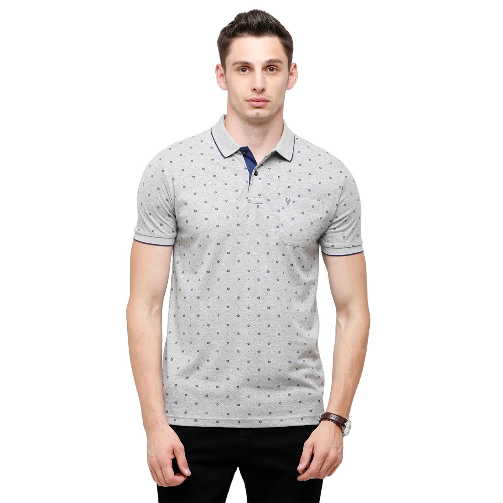 Classic Polo Mens Printed Half Sleeve 100% Cotton Grey Polo Neck T-Shirt ( BELLO - 156 A SF P ) T-Shirt Classic Polo 