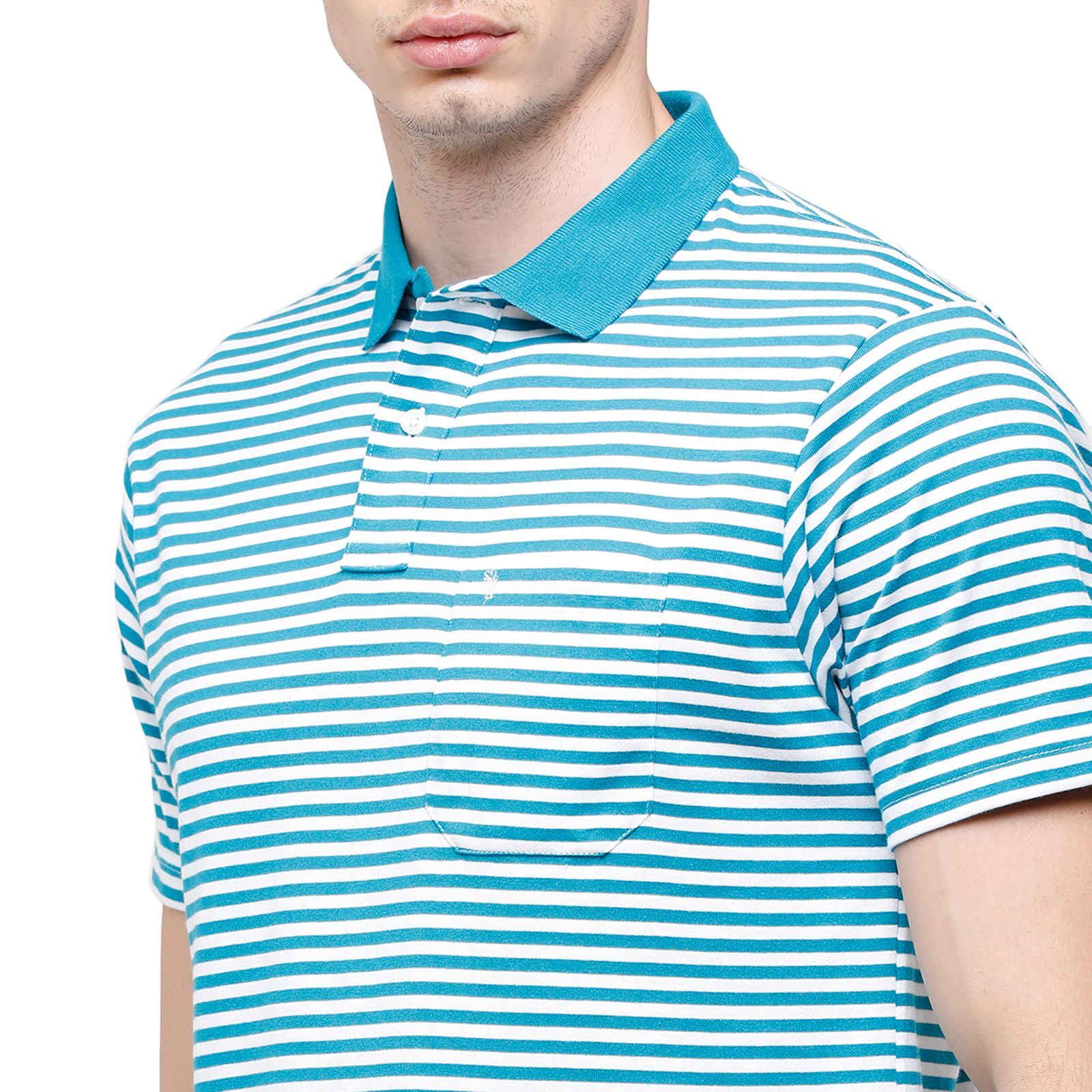 Swiss Club Mens Stripes Half Sleeve 100% Cotton Turqouise Polo Neck T-Shirt ( STAG - 154 A AF P ) T-Shirt Swiss Club 