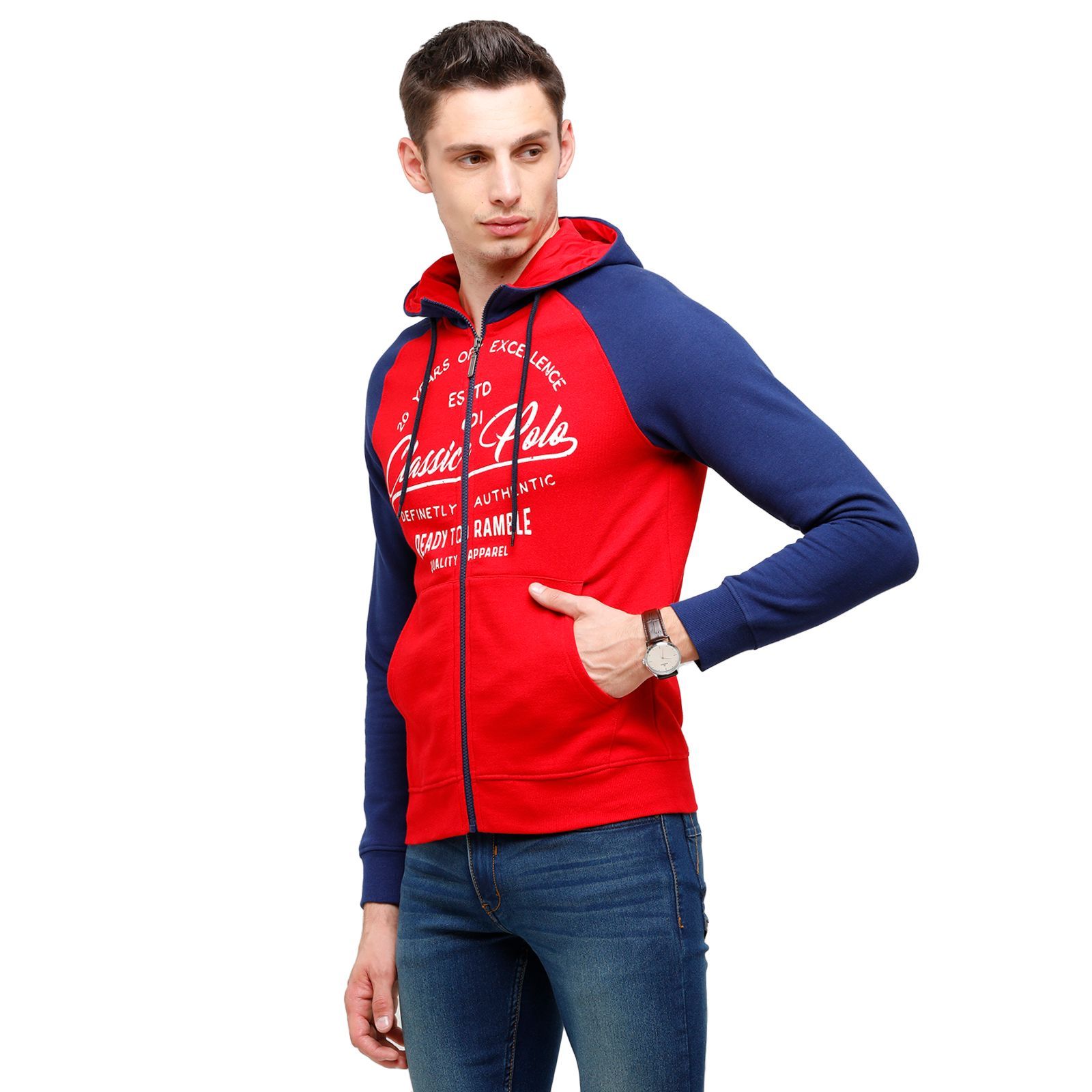 Classic Polo Men's Printed Full Sleeve Red & Blue Hood Sweat Shirt - CPSS-327A Sweat Shirts Classic Polo 