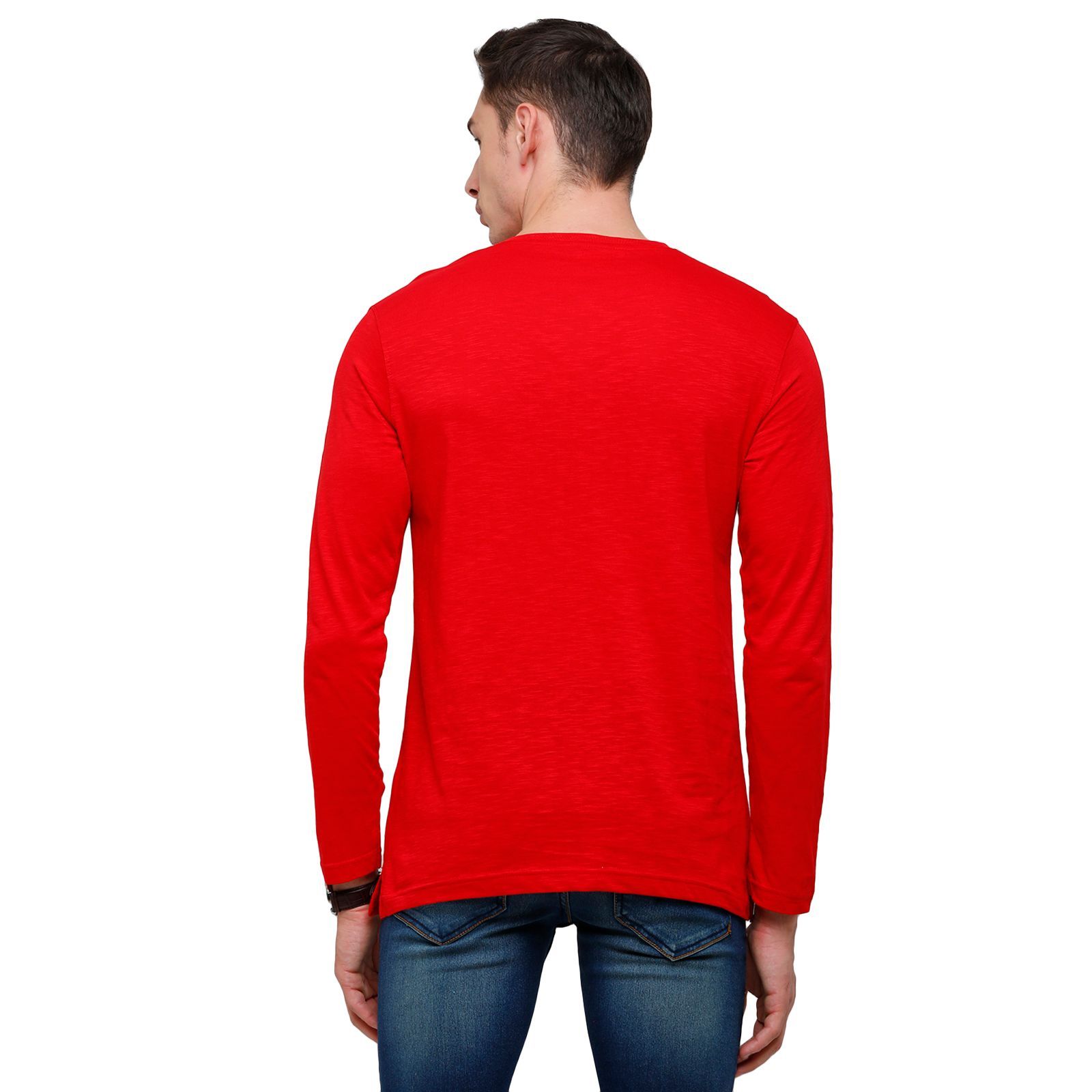 Classic polo Men's Red Full Sleeve Slim Fit Henley Crew T-Shirt - Ozel-True Red T-Shirt Classic Polo 