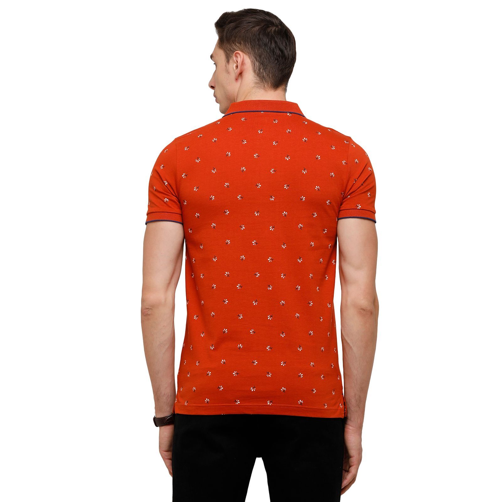 Classic Polo Mens Printed Half Sleeve 100% Cotton Orange Polo Neck T-Shirt ( BELLO - 158 B SF P ) T-Shirt Classic Polo 