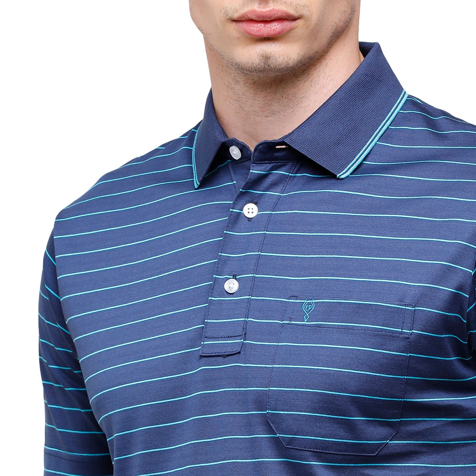 Classic Polo Men's Striped Authentic Fit Half Sleeve Premium Indigo Stripe T-Shirt - Ultimo - 257 B T-Shirt Classic Polo 