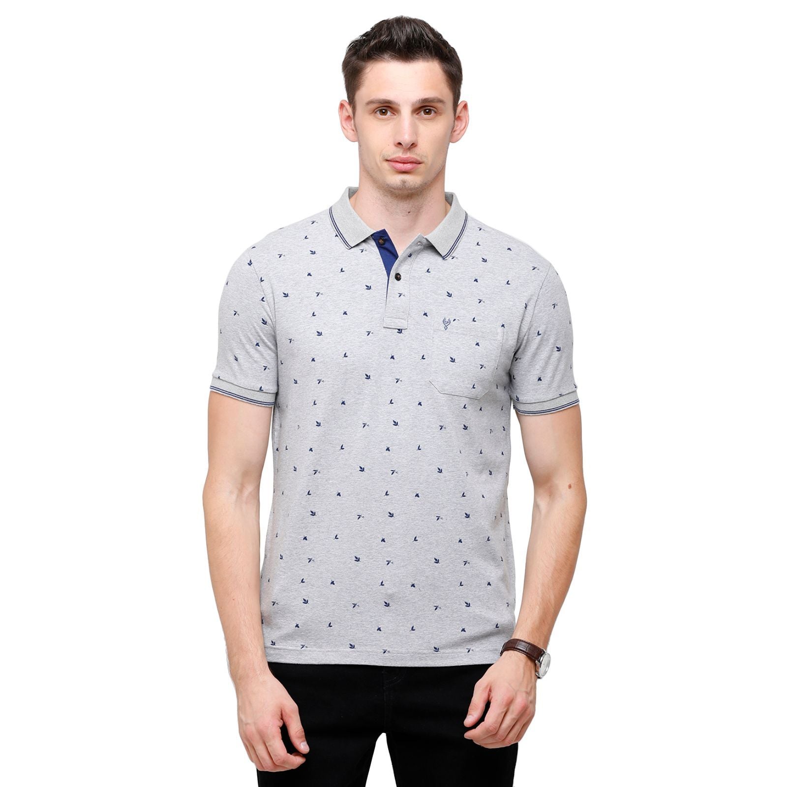 Classic Polo Mens Printed Half Sleeve 100% Cotton Grey Polo Neck T-Shirt ( BELLO - 142 B SF P ) T-Shirt Classic Polo 