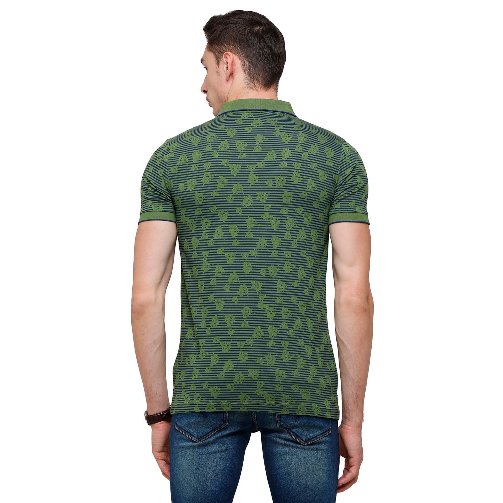Classic Polo Mens Printed Half Sleeve 100% Cotton Olve Green Polo Neck T-Shirt ( BELLO - 155 B SF P ) T-Shirt Classic Polo 