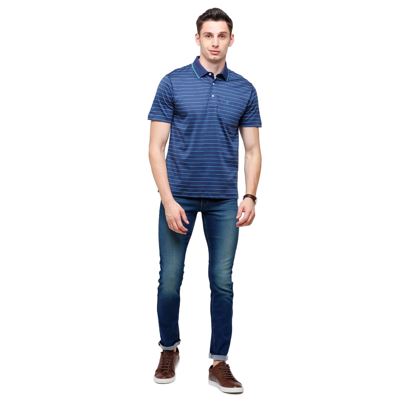 Classic Polo Men's Striped Authentic Fit Half Sleeve Premium Indigo Stripe T-Shirt - Ultimo - 257 B T-Shirt Classic Polo 