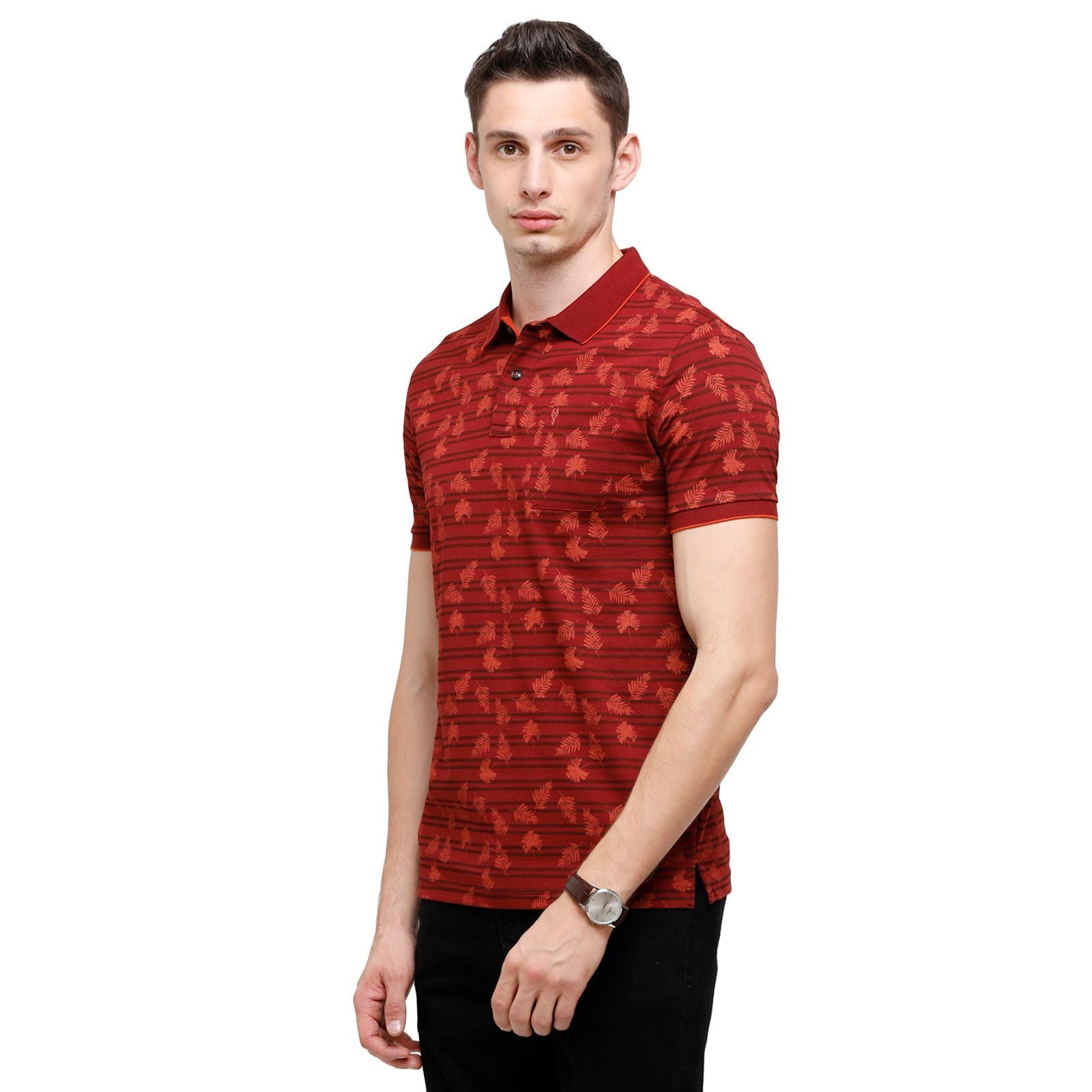 Classic Polo Mens Printed Half Sleeve 100% Cotton Red Polo Neck T-Shirt ( BELLO - 154 B SF P ) T-Shirt Classic Polo 
