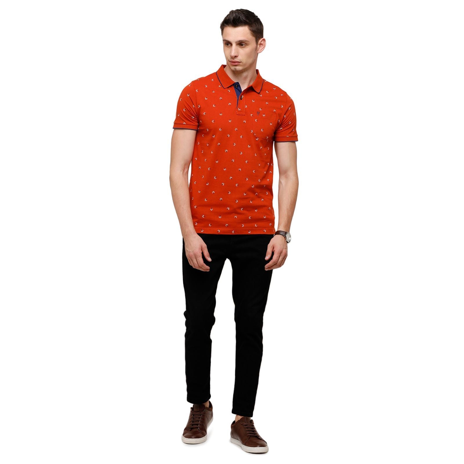 Classic Polo Mens Printed Half Sleeve 100% Cotton Orange Polo Neck T-Shirt ( BELLO - 158 B SF P ) T-Shirt Classic Polo 