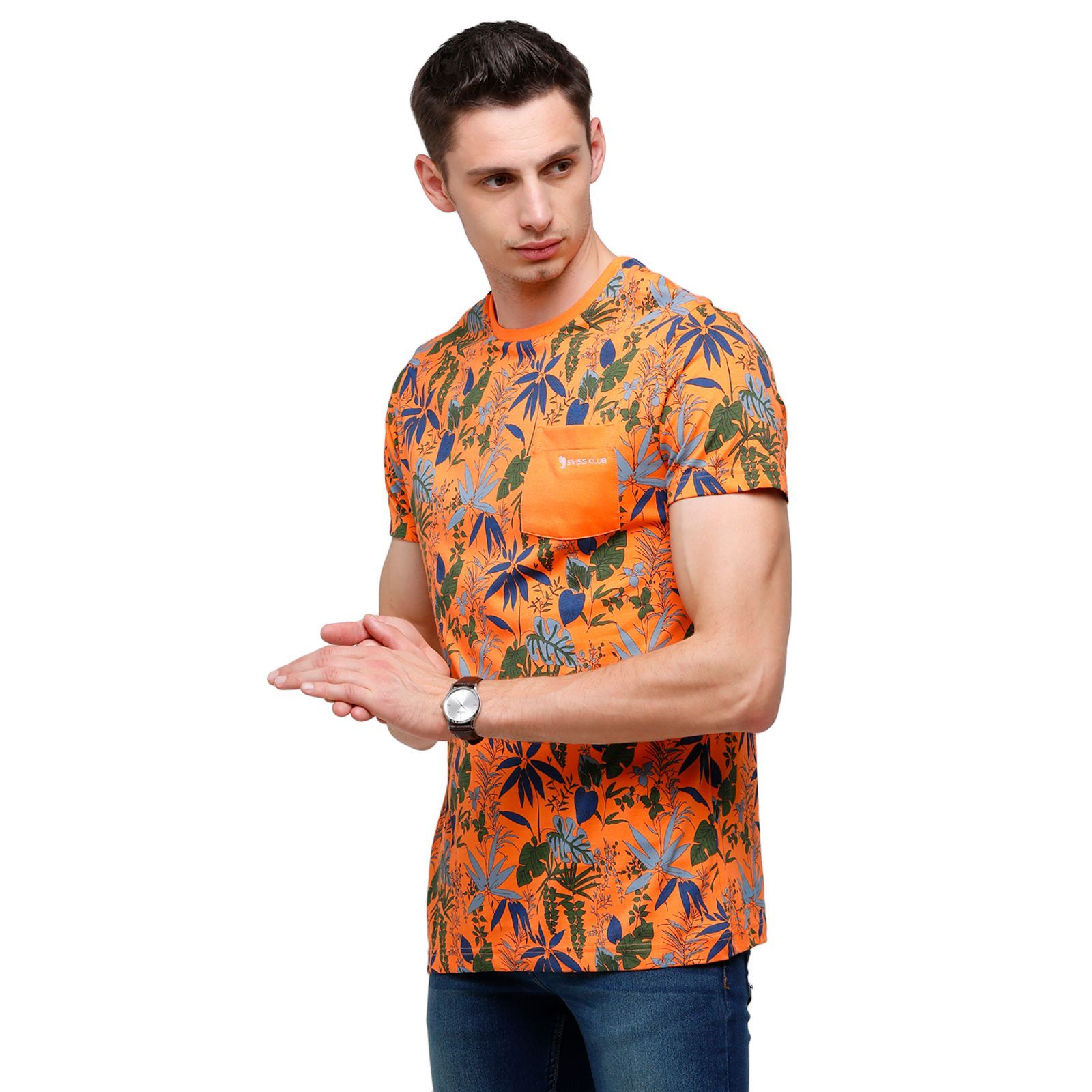 Swiss Club Mens Printed Half Sleeve 100% Cotton Orange Crew Neck T-Shirt ( CUB - 31 B SF C ) T-Shirt Swiss Club 