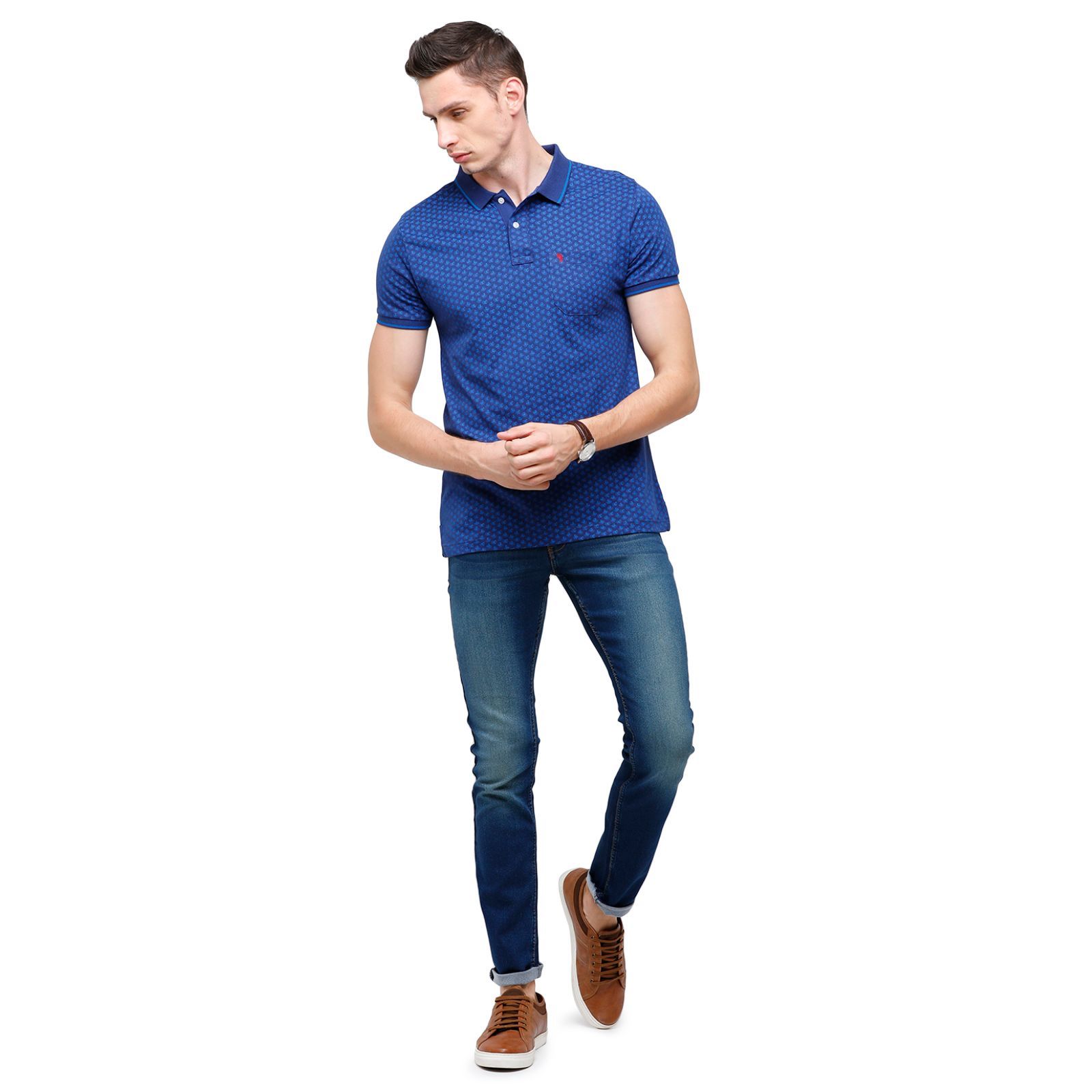Swiss Club Mens Printed Half Sleeve 100% Cotton Royal Blue Polo Neck T-Shirt ( STAG - 134 B SF P ) T-Shirt Swiss Club 