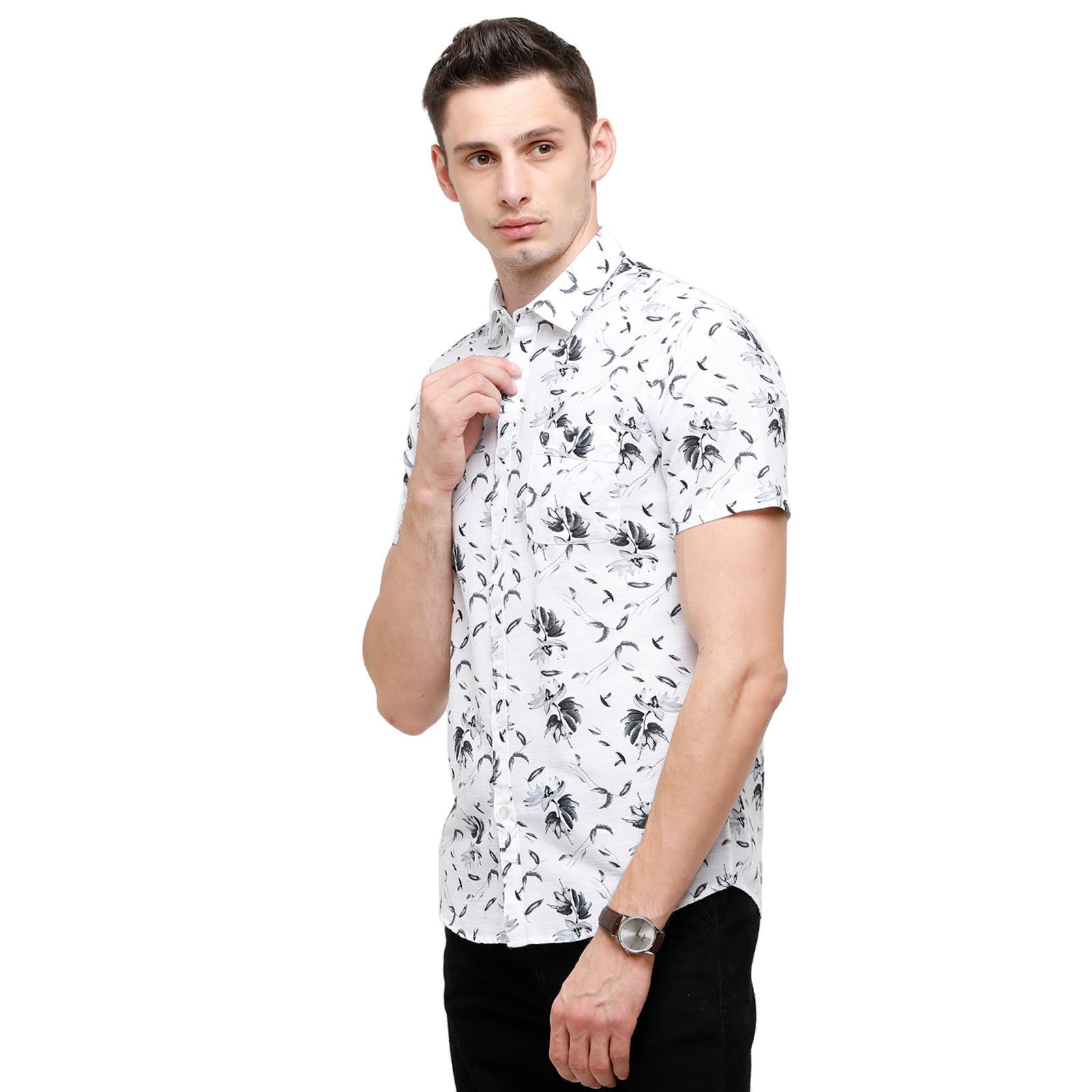 Swiss Club Mens Solid Half Sleeve 100% Cotton White Polo Neck Woven Shirt ( S-SC-75 A-HS-SLD-SF ) Shirts Swiss Club 