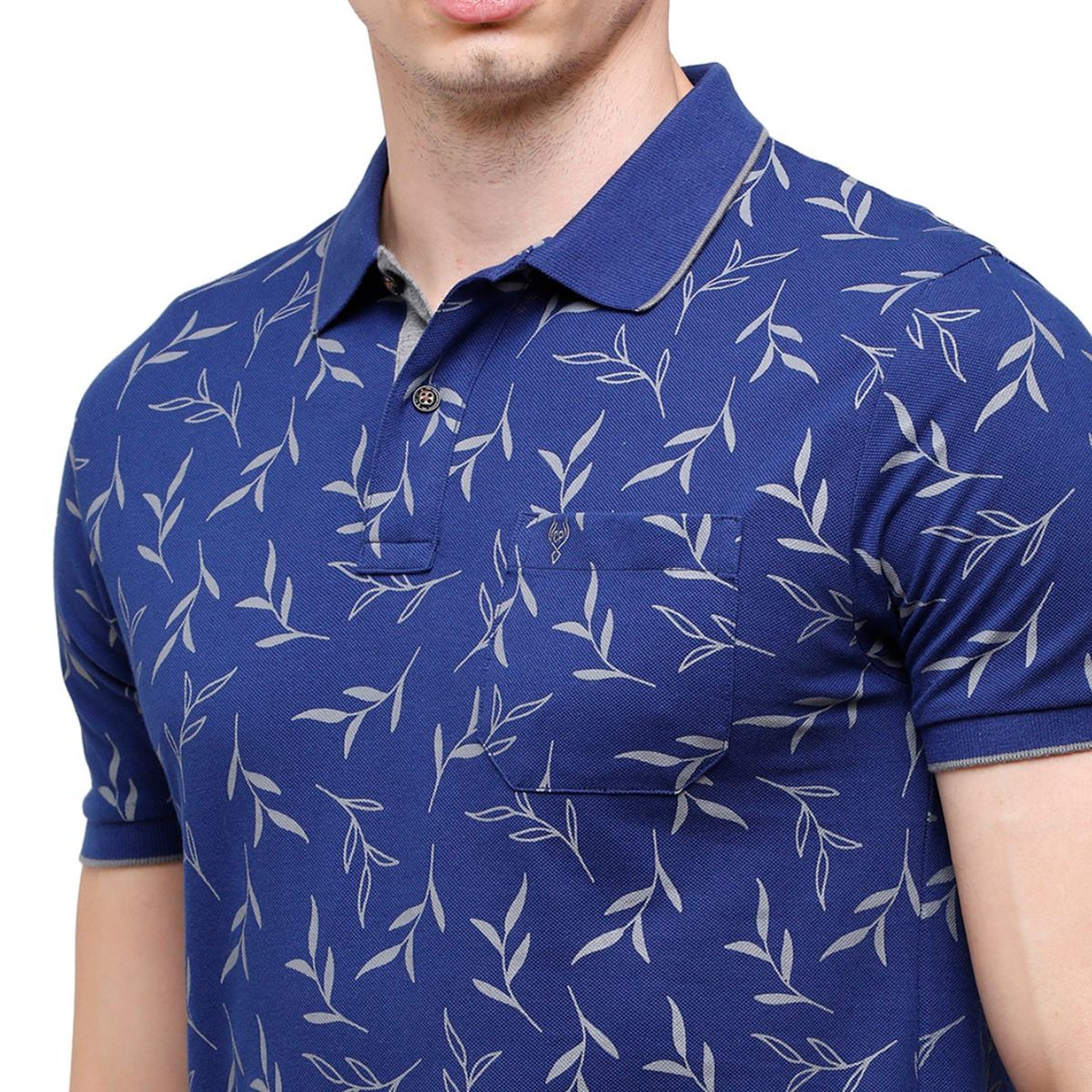 Classic Polo Mens Printed Half Sleeve 100% Cotton Royal Blue Polo Neck T-Shirt ( BEAU - 150 B SF P ) T-Shirt Classic Polo 