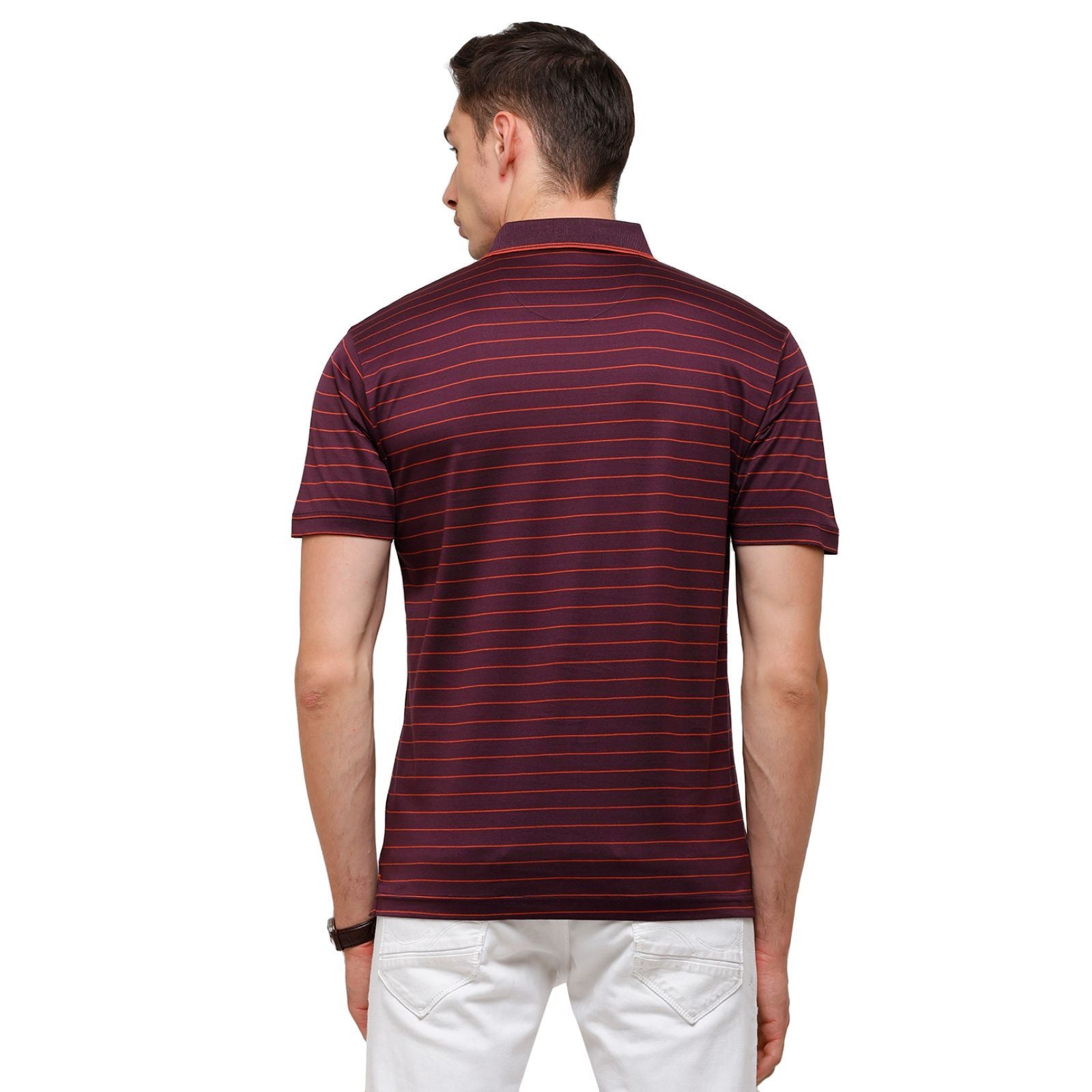 Classic Polo Men's Striped Authentic Fit Half Sleeve Premium Maroon Stripe T-Shirt - Ultimo - 257 A T-Shirt Classic Polo 