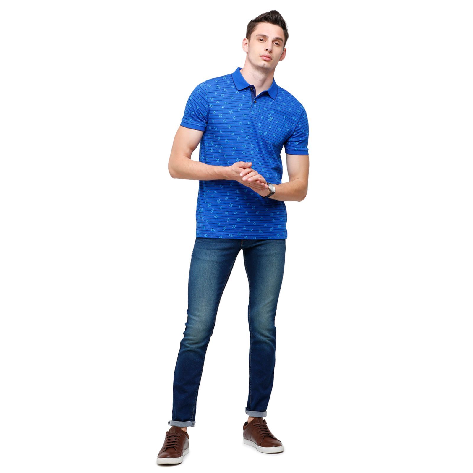 Classic Polo Mens Printed Half Sleeve 100% Cotton Royal Blue Polo Neck T-Shirt ( BELLO - 147 B SF P ) T-Shirt Classic Polo 