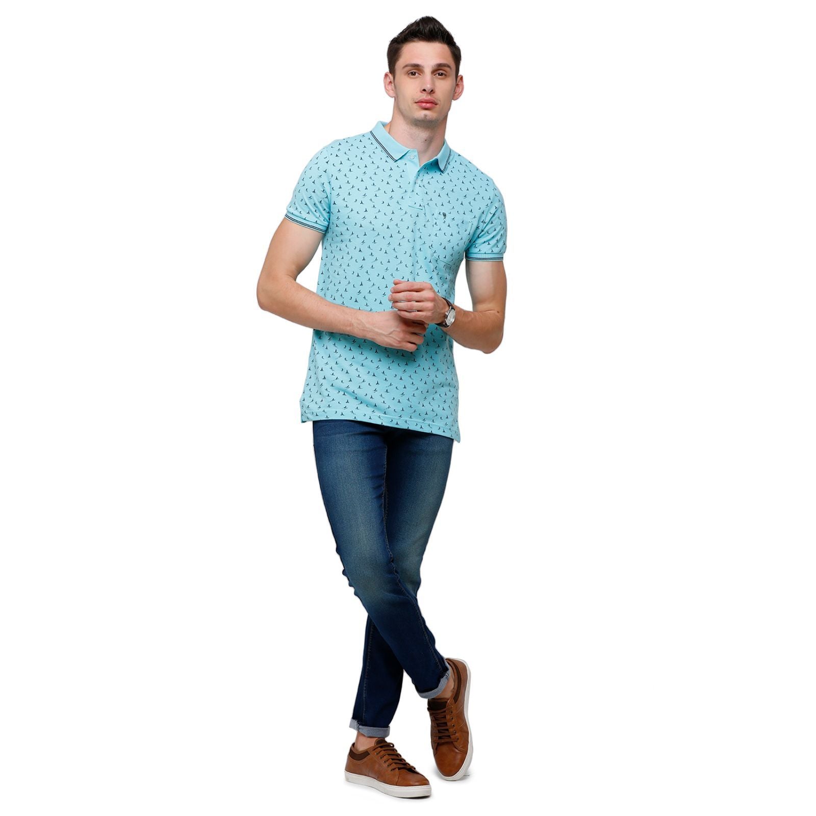 Swiss Club Mens Printed Half Sleeve 100% Cotton Turqouise Polo Neck T-Shirt ( STAG - 139 A SF P ) T-Shirt Swiss Club 