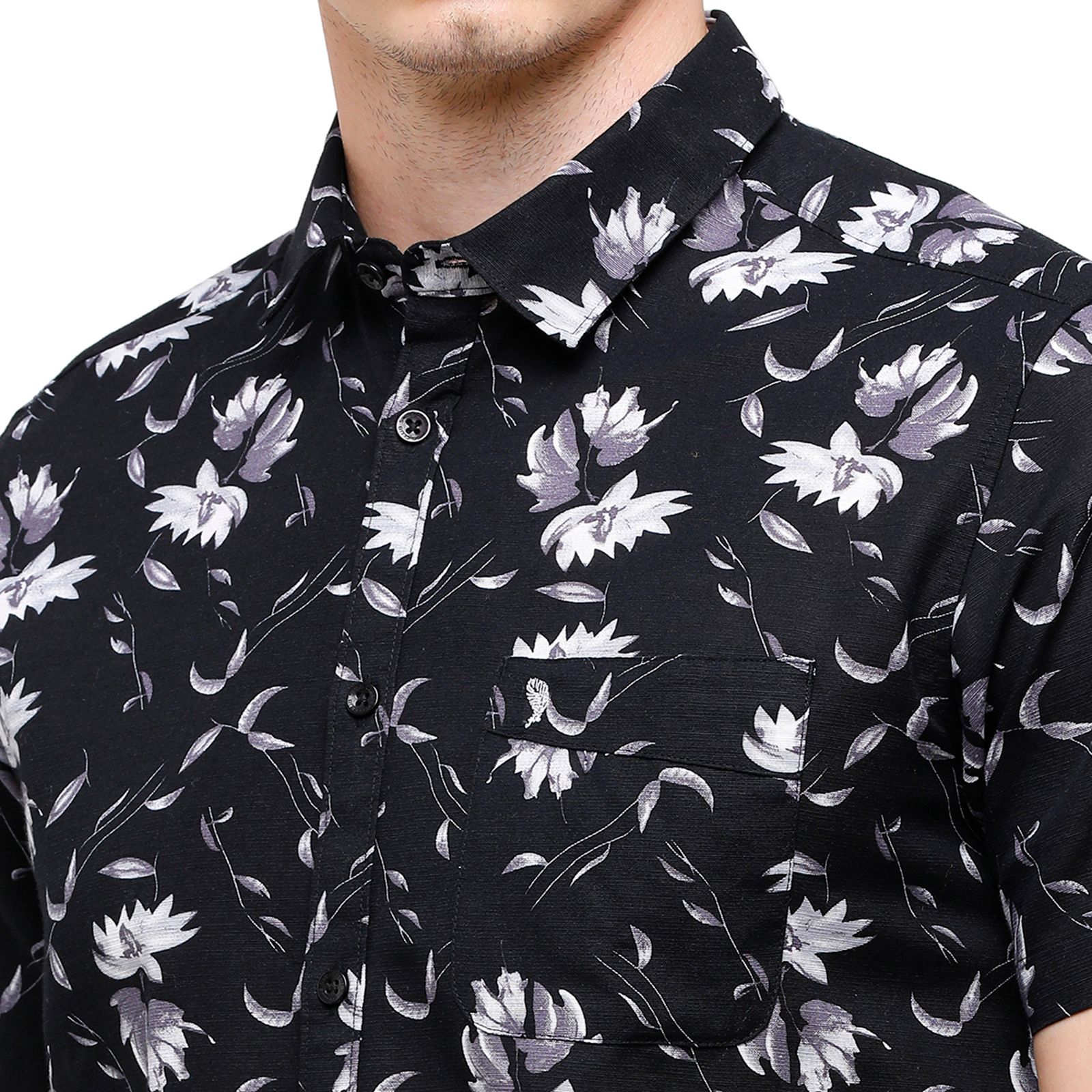 Swiss Club Mens Solid Half Sleeve 100% Cotton Black Polo Neck Woven Shirt ( S-SC-75 B-HS-SLD-SF ) Shirts Swiss Club 