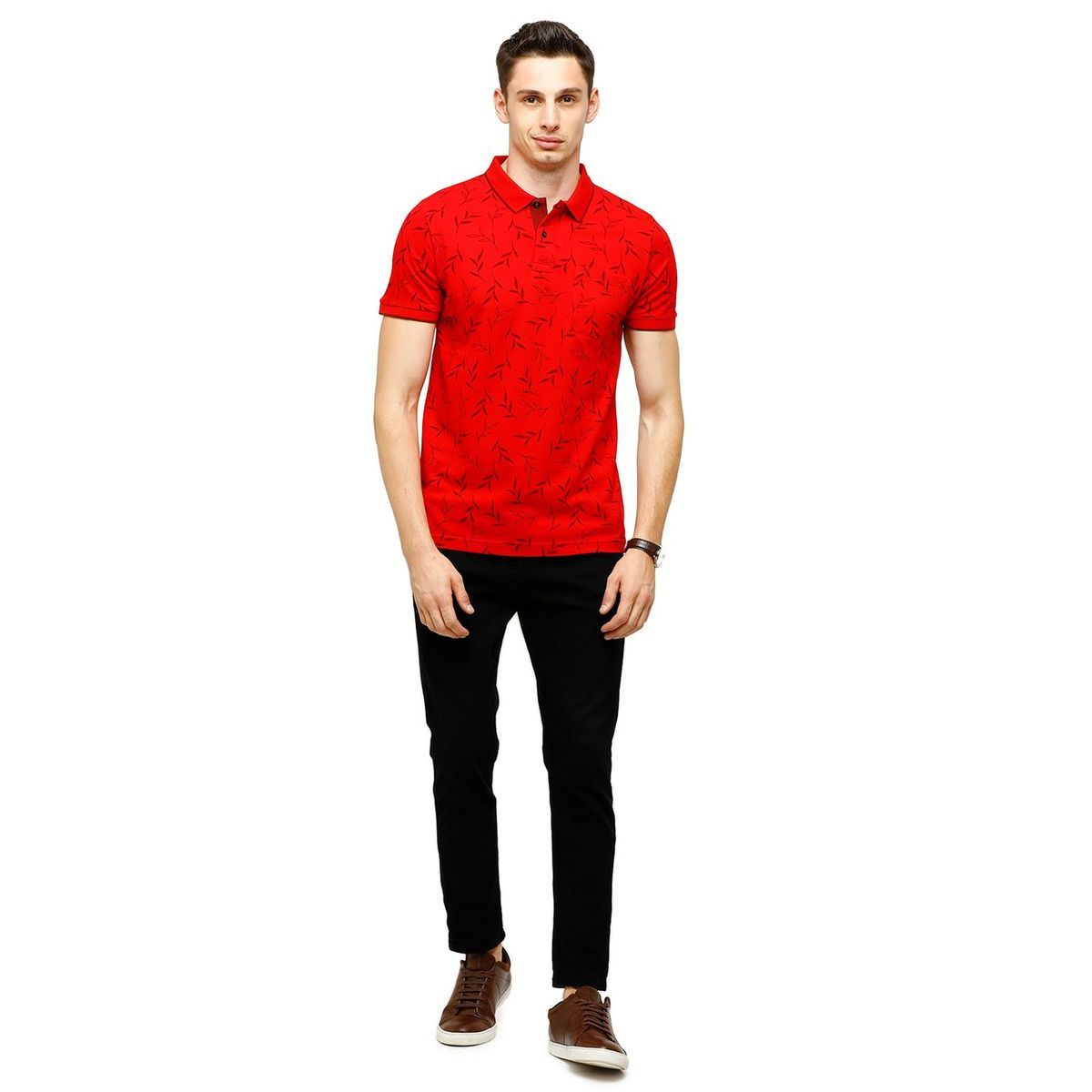 Classic Polo Mens Printed Half Sleeve 100% Cotton Red Polo Neck T-Shirt ( BEAU - 150 A SF P ) T-Shirt Classic Polo 