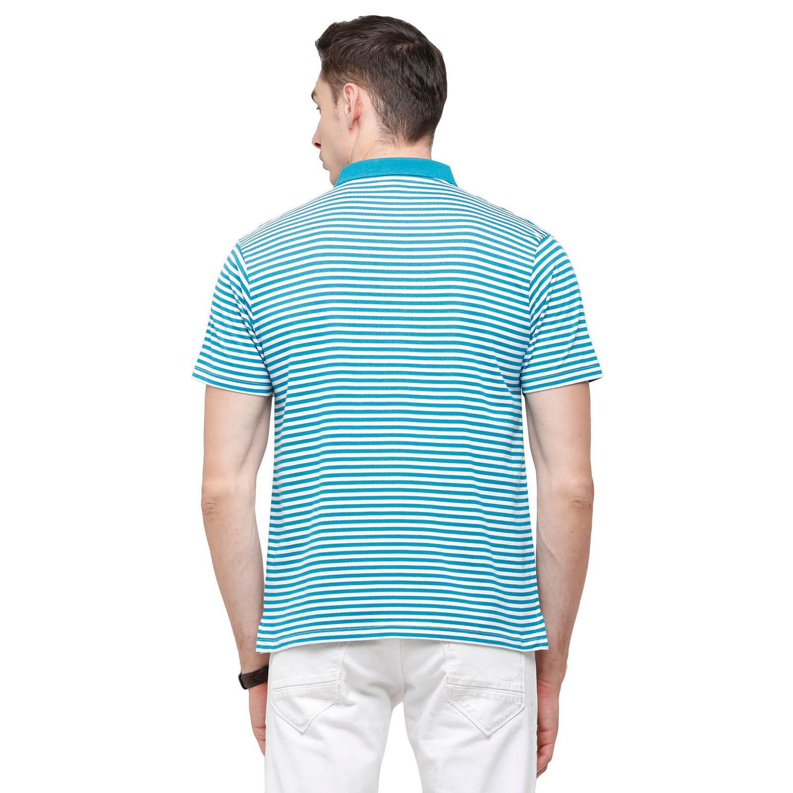 Swiss Club Mens Stripes Half Sleeve 100% Cotton Turqouise Polo Neck T-Shirt ( STAG - 154 A AF P ) T-Shirt Swiss Club 