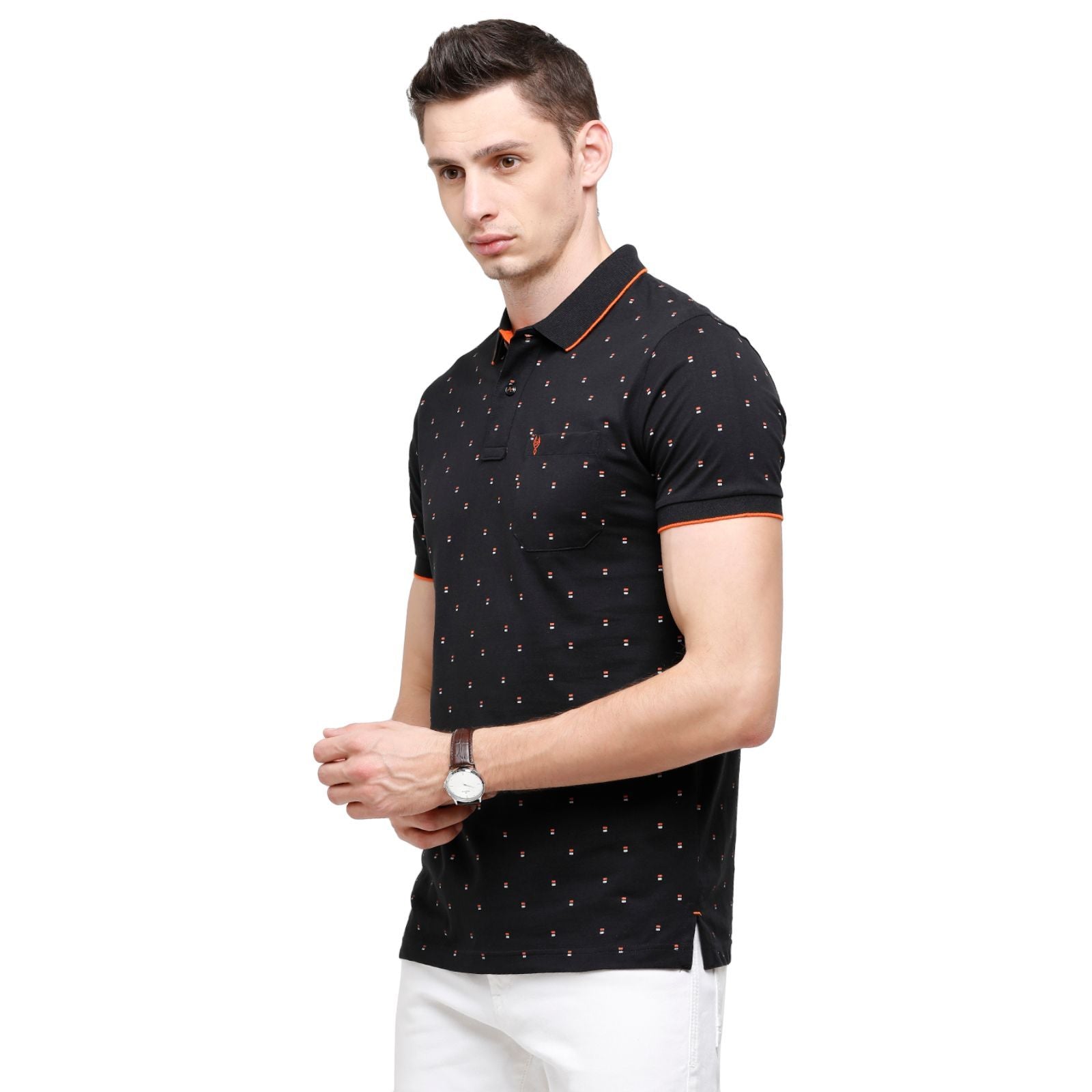 Classic Polo Mens Printed Half Sleeve 100% Cotton Black Polo Neck T-Shirt ( BELLO - 159 B SF P ) T-Shirt Classic Polo 