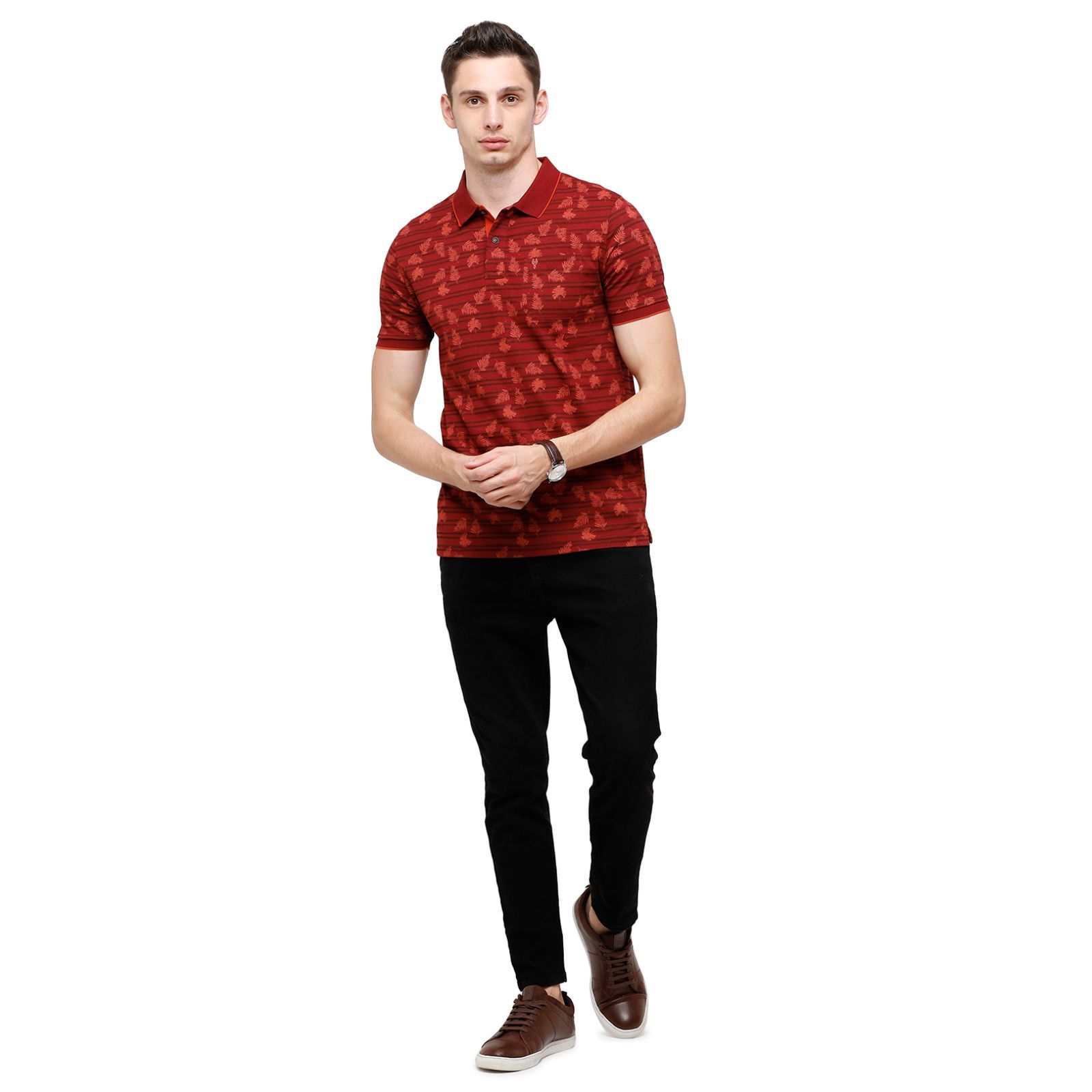 Classic Polo Mens Printed Half Sleeve 100% Cotton Red Polo Neck T-Shirt ( BELLO - 154 B SF P ) T-Shirt Classic Polo 